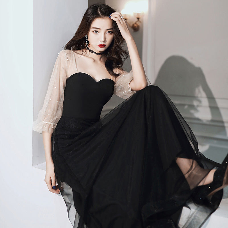 Wholesale small black evening dress new models can be worn at ordinary times, celebrity temperament long banquet birthday dress women