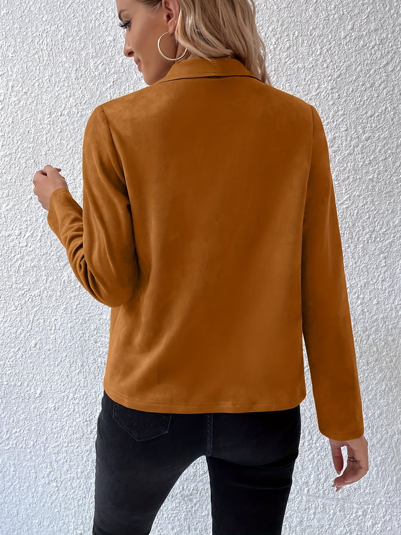 Sixsr Solid Open Front Lapel Jacket, Elegant Long Sleeve Jacket For Spring & Fall, Women's Clothing