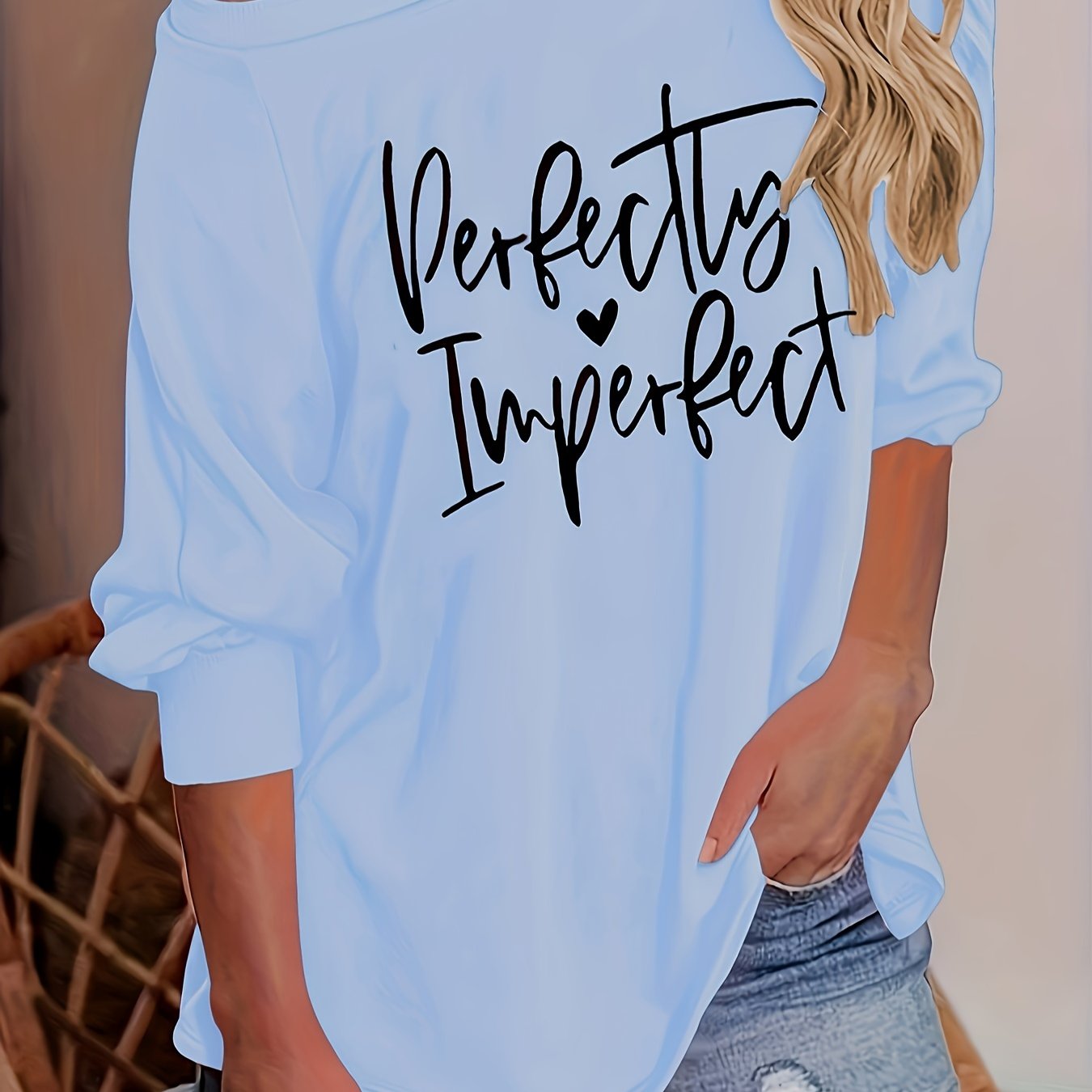 Sixsr Letter Print Raglan Long Sleeve T-Shirt, Casual Crew Neck T-Shirt For Spring & Fall, Women's Clothing