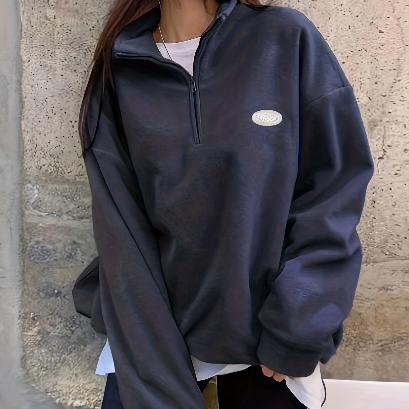 Sixsr Slogan Pattern Quarter Zip Pullover Sweatshirt, Casual Long Sleeve Lapel Sweatshirt For Fall & Winter, Women's Clothing