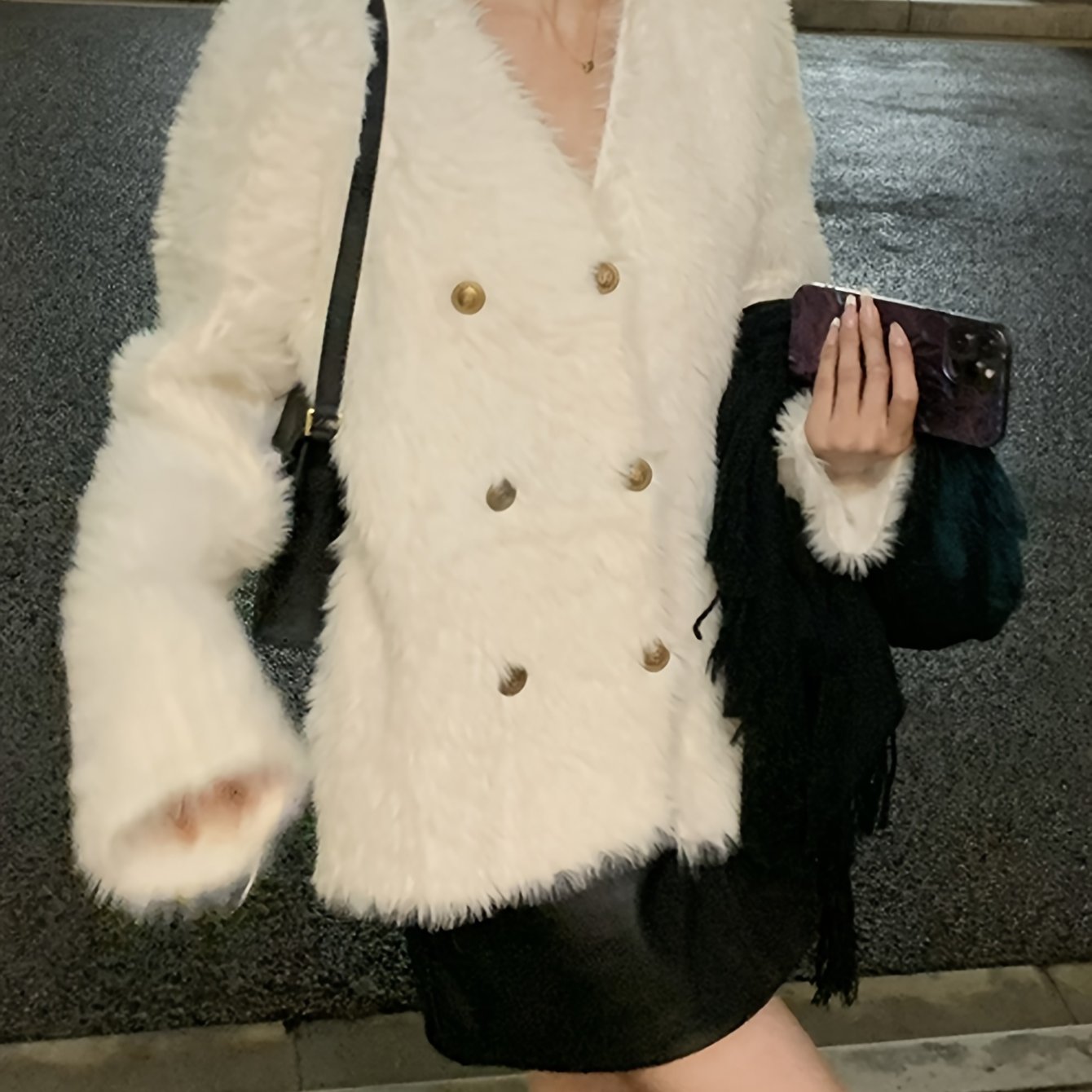 Sixsr Plush Double Breasted Knit Cardigan, Casual Long Sleeve Cozy Sweater For Fall & Winter, Women's Clothing