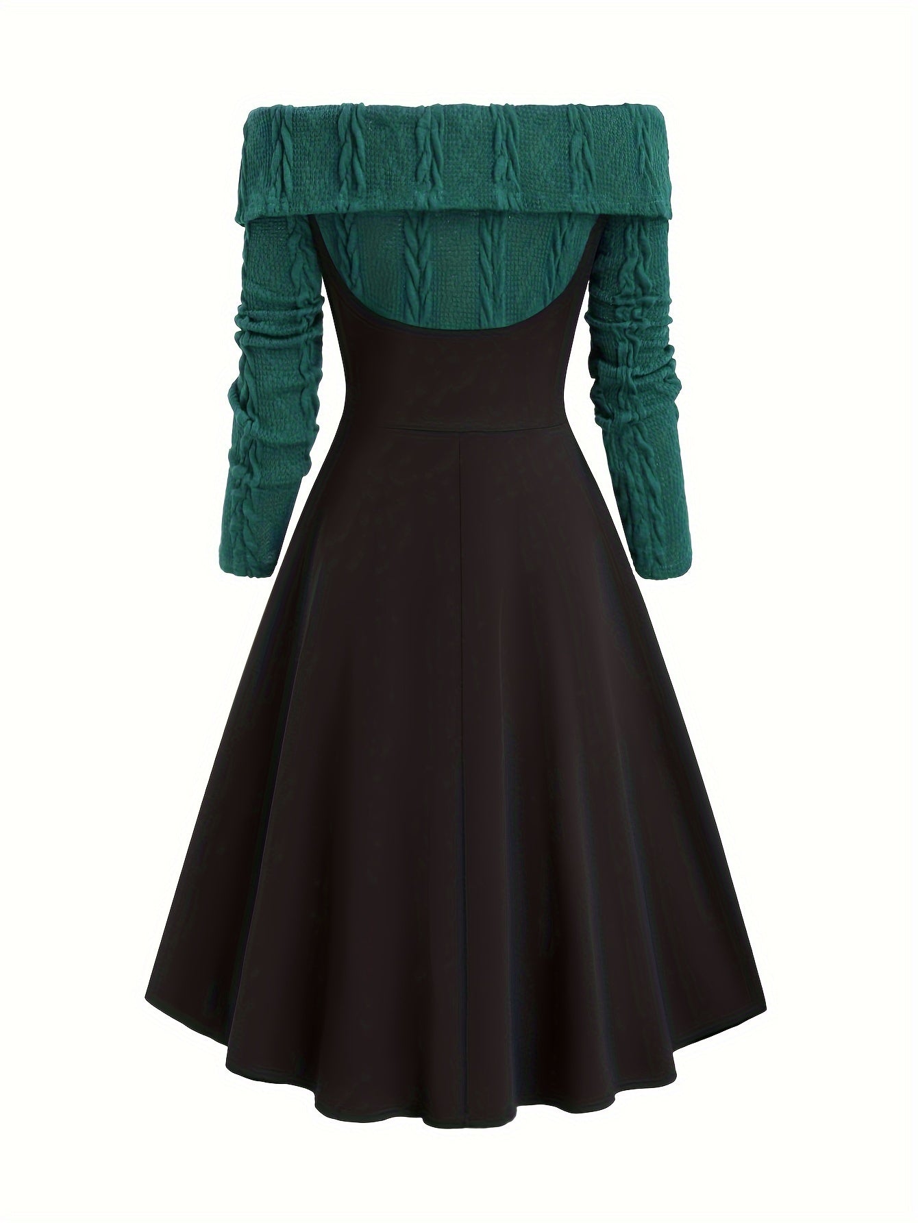 Sixsr Color Block Off Shoulder Dress, Elegant Vintage Long Sleeve Dress, Women's Clothing