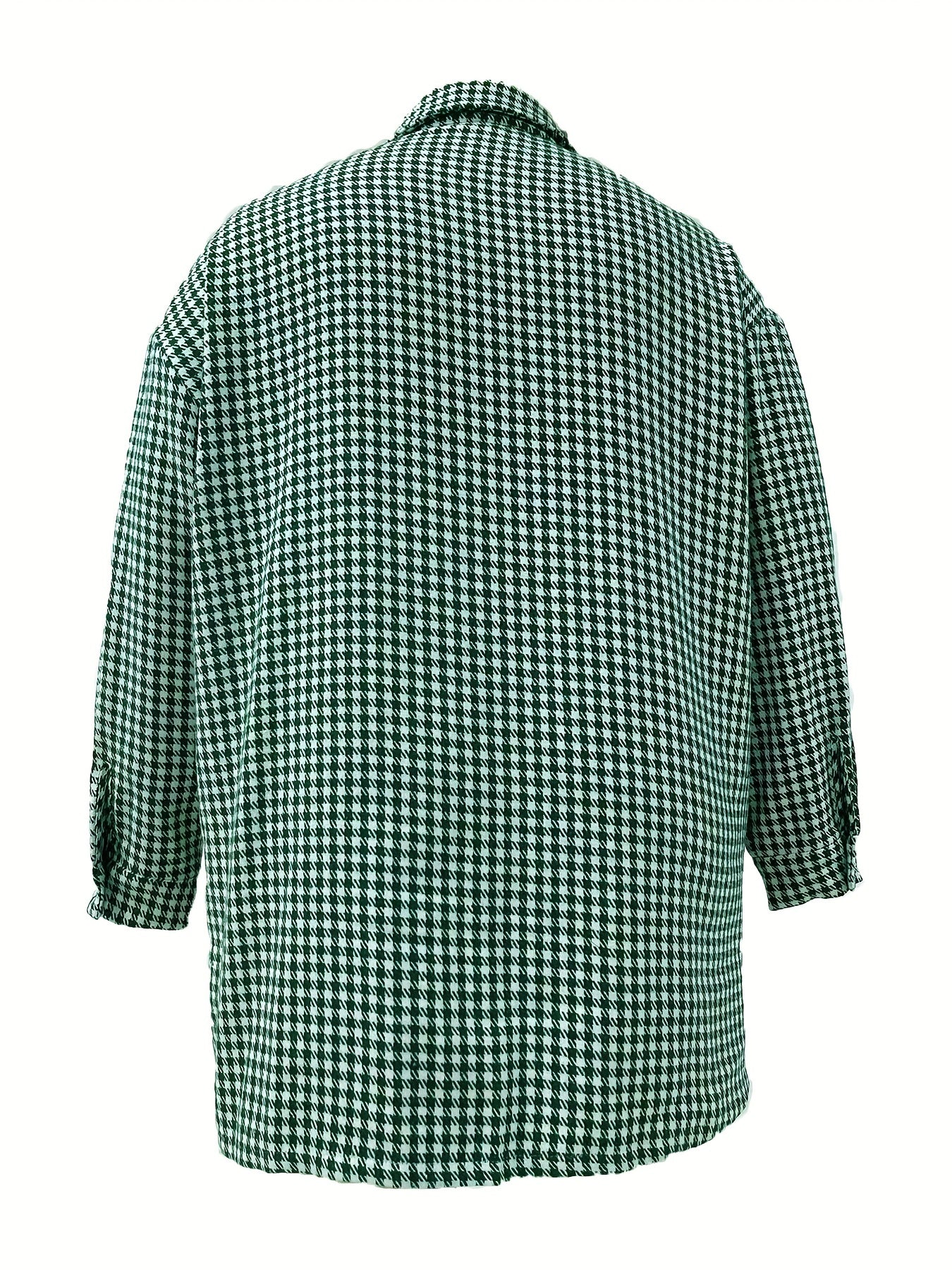 Sixsr Plus Size Casual Coat, Women's Plus Brushed Houndstooth Pattern Lapel Collar Button Up Shacket With Flap Pockets
