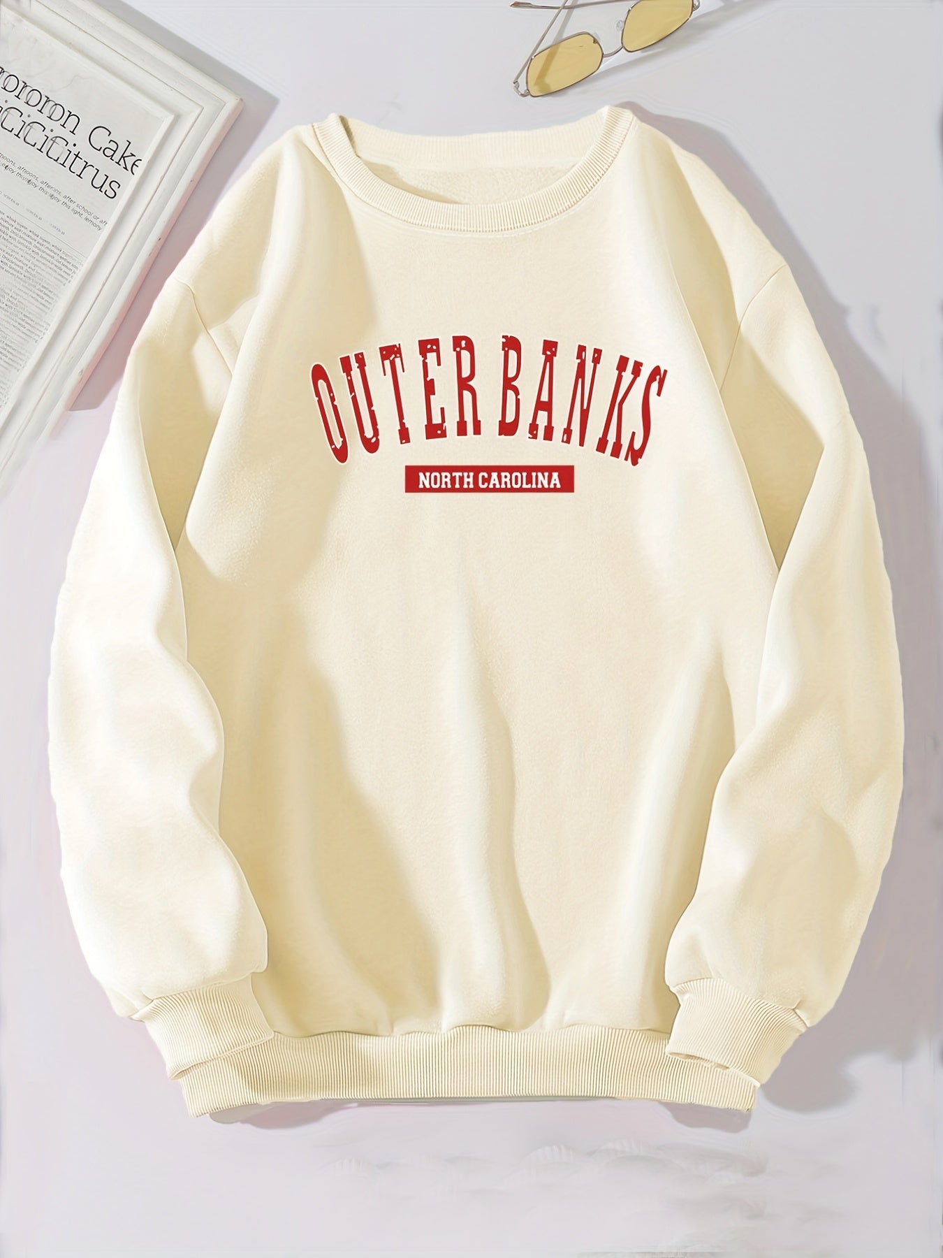Sixsr Women's Preppy Sweatshirt Women's Casual Letter Print Long Sleeve Sweatshirt Pullover