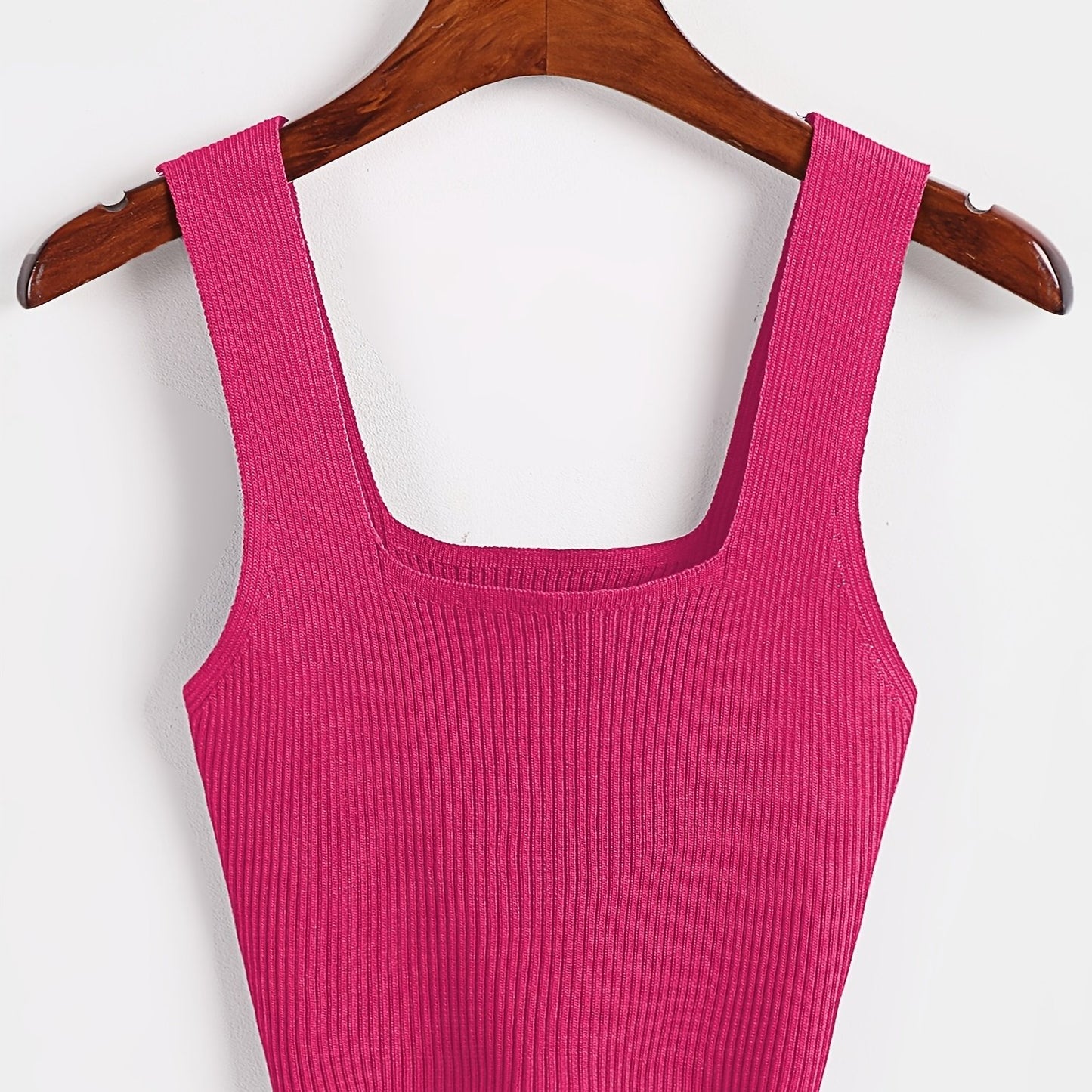 Sixsr Solid Cropped Rib Knitted Vest, Elegant Sleeveless Summer Stretchy Vest, Women's Clothing