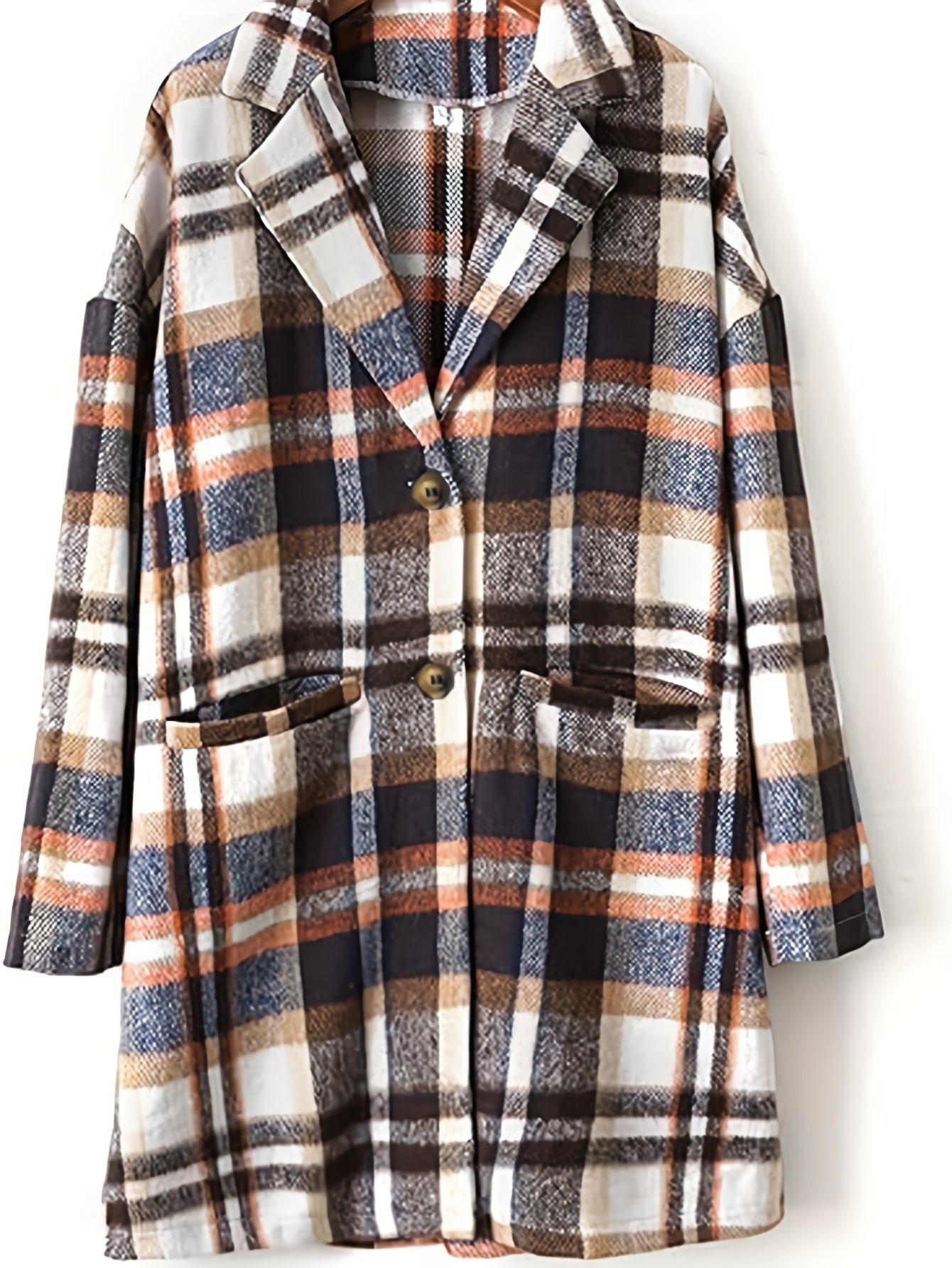 Sixsr Single Breasted Plaid Print Jacket, Casual Lapel Long Sleeve Outerwear, Women's Clothing