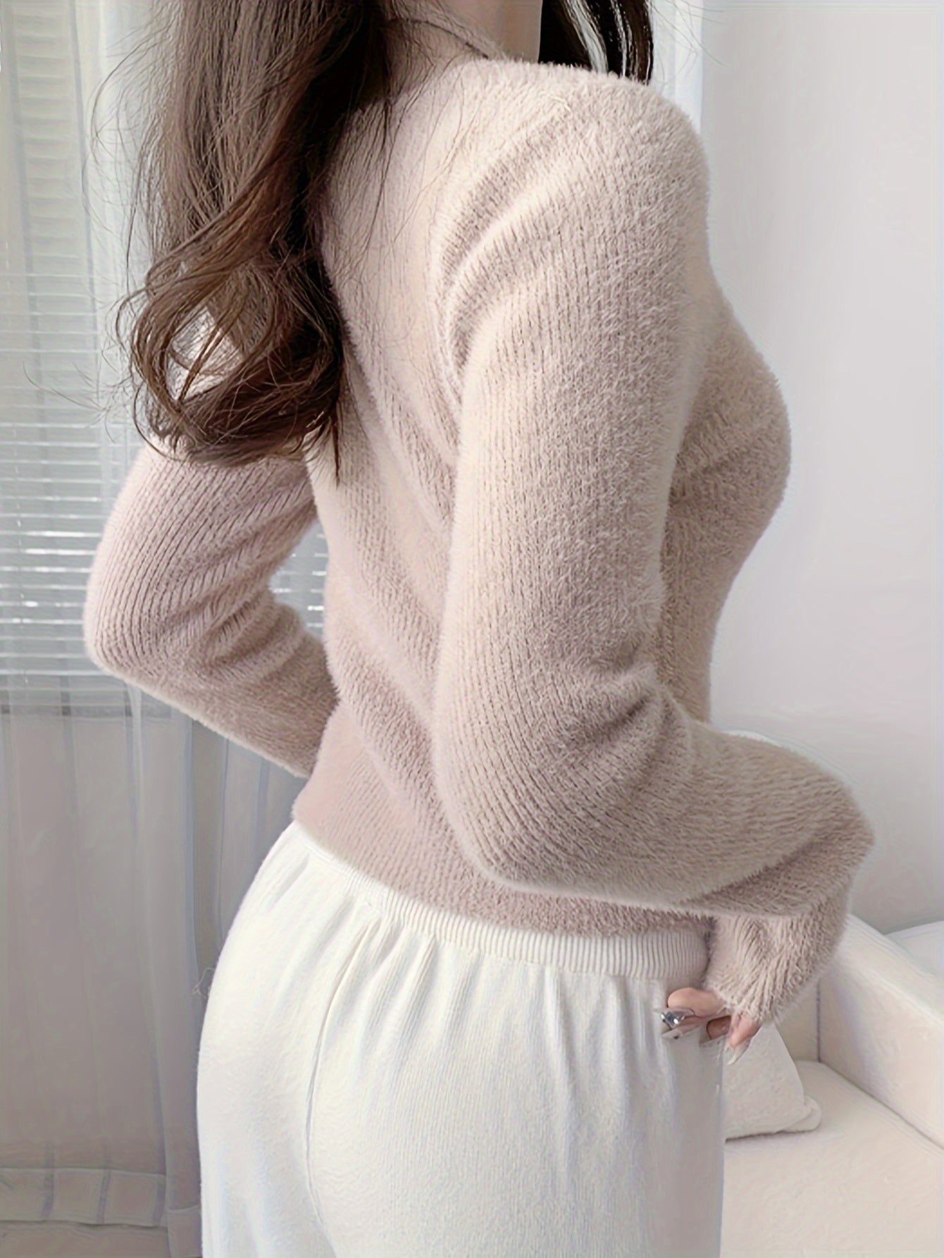 Sixsr Solid Slim Halter Pullover Sweater, Casual Long Sleeve Cozy Sweater For Spring & Fall, Women's Clothing