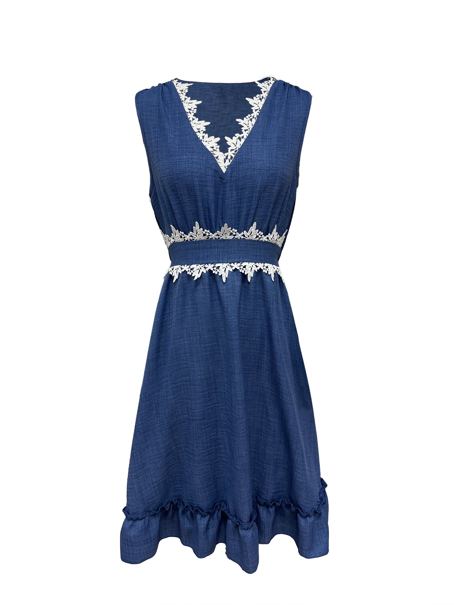 Sixsr Contrast Lace Sleeveless Dress, Elegant Ruffle Hem Dress For Spring & Summer, Women's Clothing