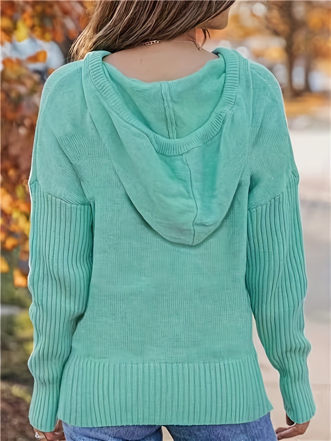 Sixsr Plus Size Y2K Knit Top, Women's Plus Star Pattern Long Sleeve Ripped Drawstring Sweater Hoodie