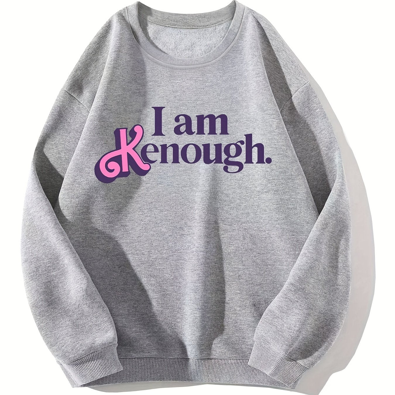 Sixsr I Am Kenough Print Sweatshirt, Casual Long Sleeve Crew Neck Sweatshirt For Winter & Fall, Women's Clothing