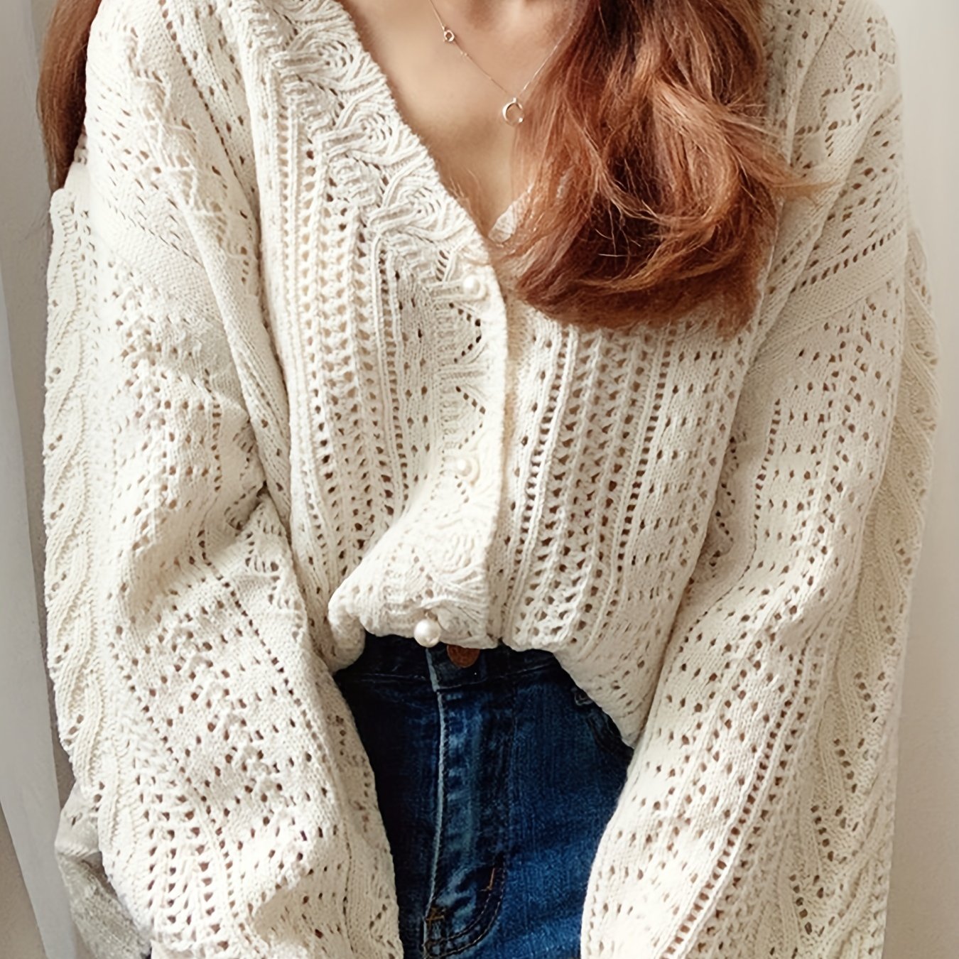 Sixsr Solid Button Front Cardigan, Boho Long Sleeve Drop Shoulder Outwear, Women's Clothing
