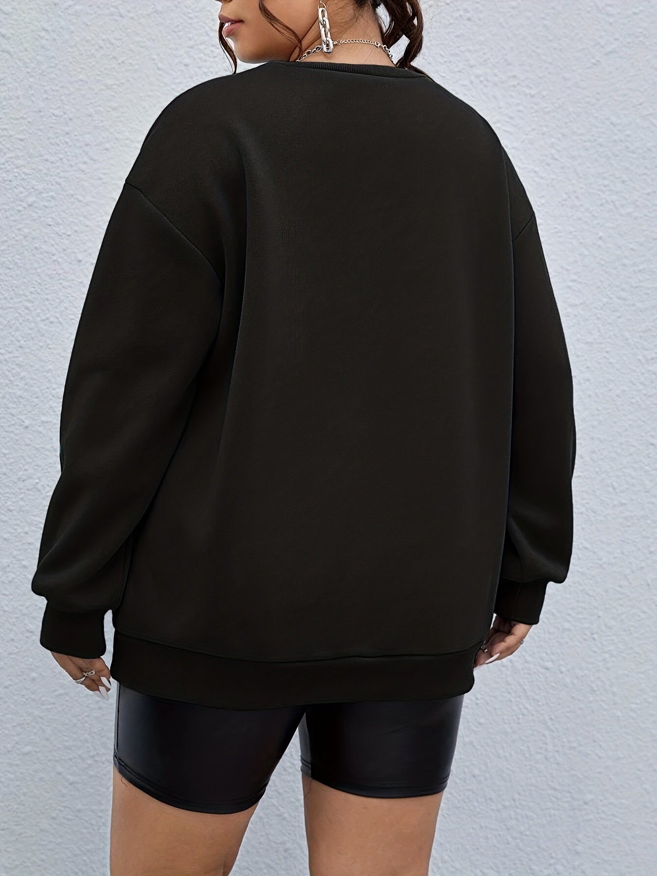 Sixsr Plus Size Casual Sweatshirt, Women's Plus Letter Print Drop Shoulder Long Sleeve Round Neck Sweatshirt
