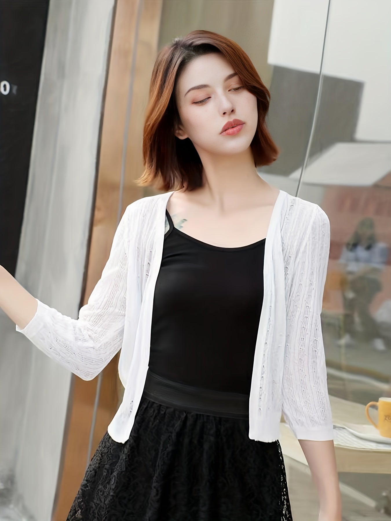 Sixsr Solid Simple Knit Cardigan, Elegant 3/4 Sleeve Versatile Sweater, Women's Clothing