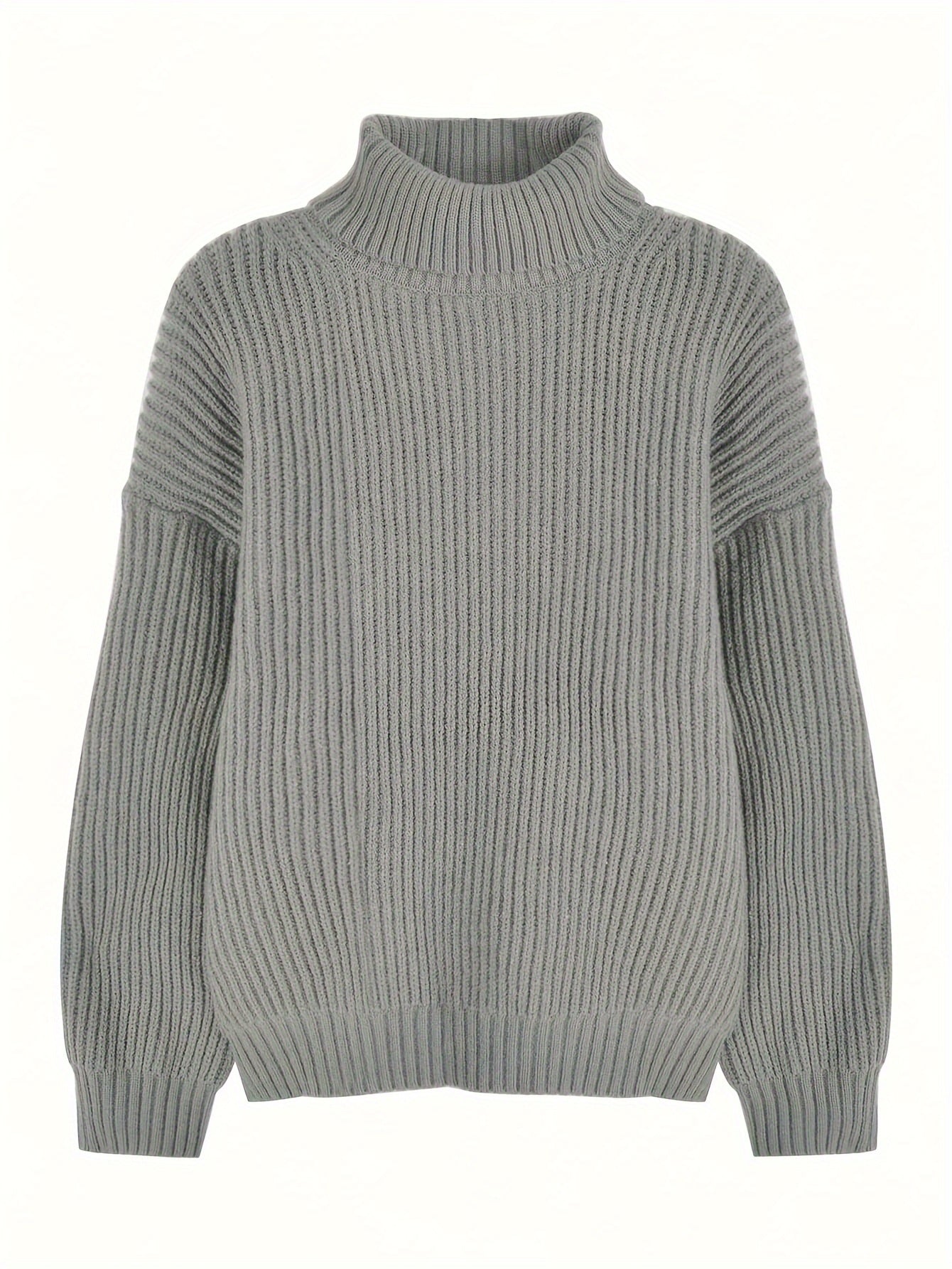 Sixsr Solid Color Turtle Neck Sweater, Casual Long Sleeve Sweater For Fall & Winter, Women's Clothing