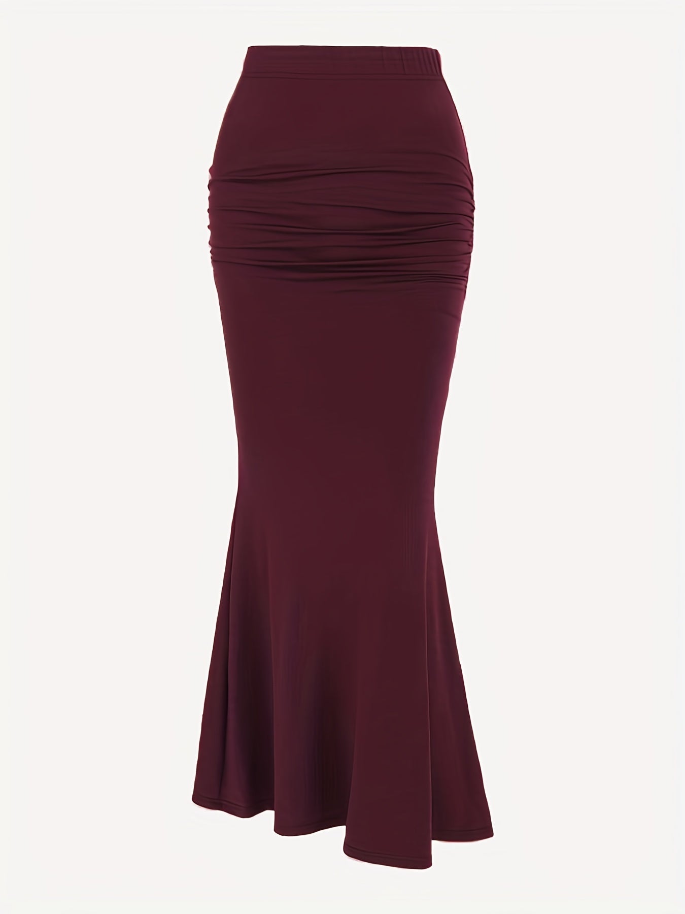 Sixsr High Waist Mermaid Hem Skirts, Elegant Slim Ruched Maxi Skirts, Women's Clothing
