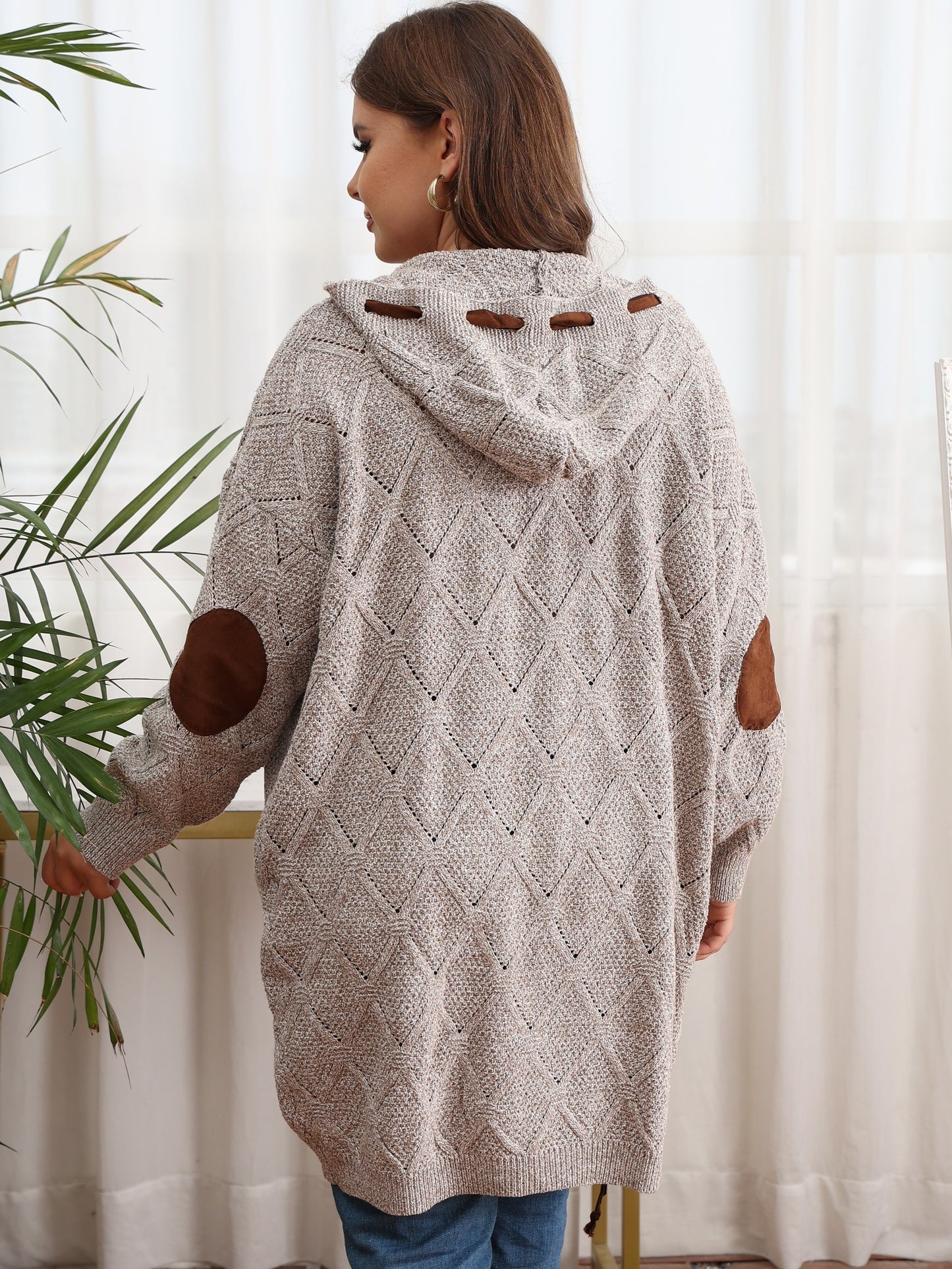 Sixsr Plus Size Oversized Hoodie Patchwork Colorblock Coat, Women's Plus Elegant Medium Stretch Cardigan