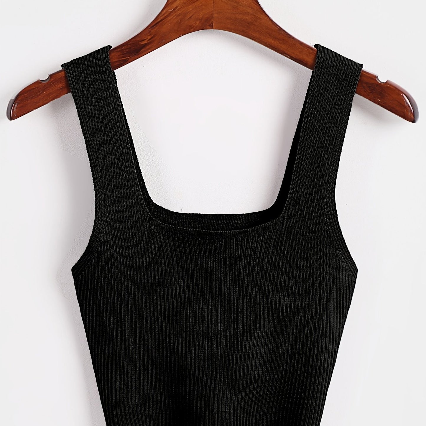 Sixsr Solid Cropped Rib Knitted Vest, Elegant Sleeveless Summer Stretchy Vest, Women's Clothing