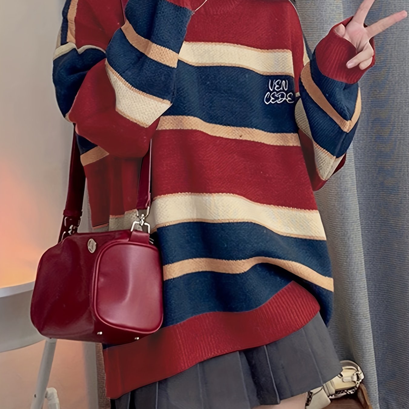 Sixsr Letter Embroidery Color Block Sweater, Casual Long Sleeve Sweater For Fall & Winter, Women's Clothing