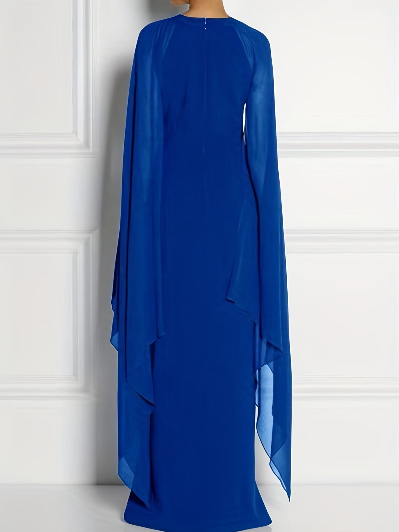Sixsr Plus Size Elegant Bridesmaid Dress, Women's Plus High Split Flare Sleeve Slight Stretch Maxi Formal Dress With Cape