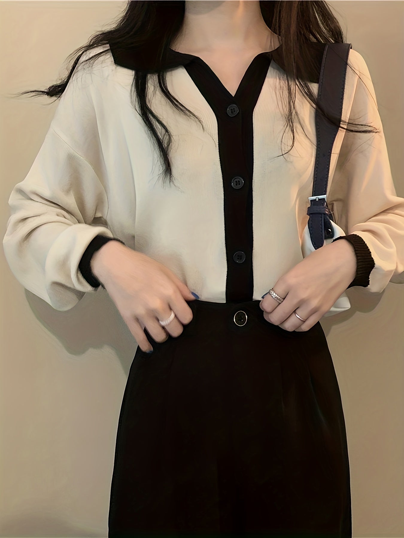 Sixsr Color Block Button Front Cardigan, Casual Long Sleeve Outwear, Women's Clothing