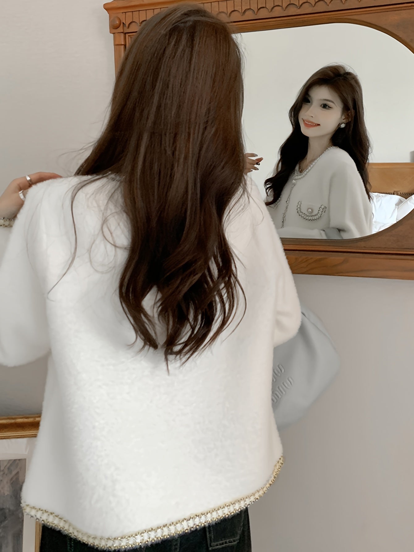 Sixsr Contrast Trim Button Down Knit Cardigan, Elegant Long Sleeve Cozy Sweater, Women's Clothing