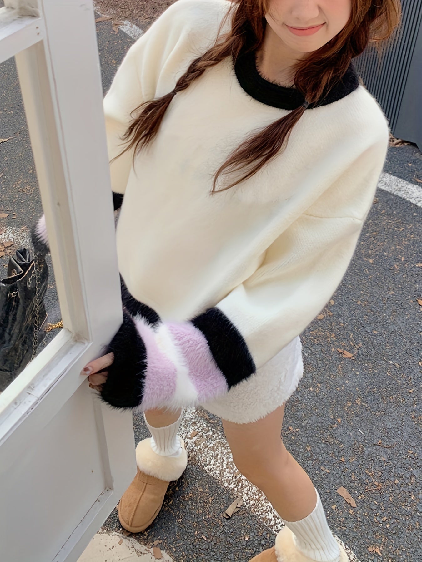 Sixsr Color Block Drop Shoulder Sweater, Casual Long Sleeve Sweater For Fall & Winter, Women's Clothing