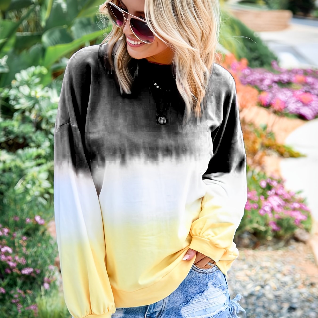 Sixsr Striped Tie Dye Pullover Sweatshirt, Casual Crew Neck Long Sleeve Sweaters, Women's Clothing