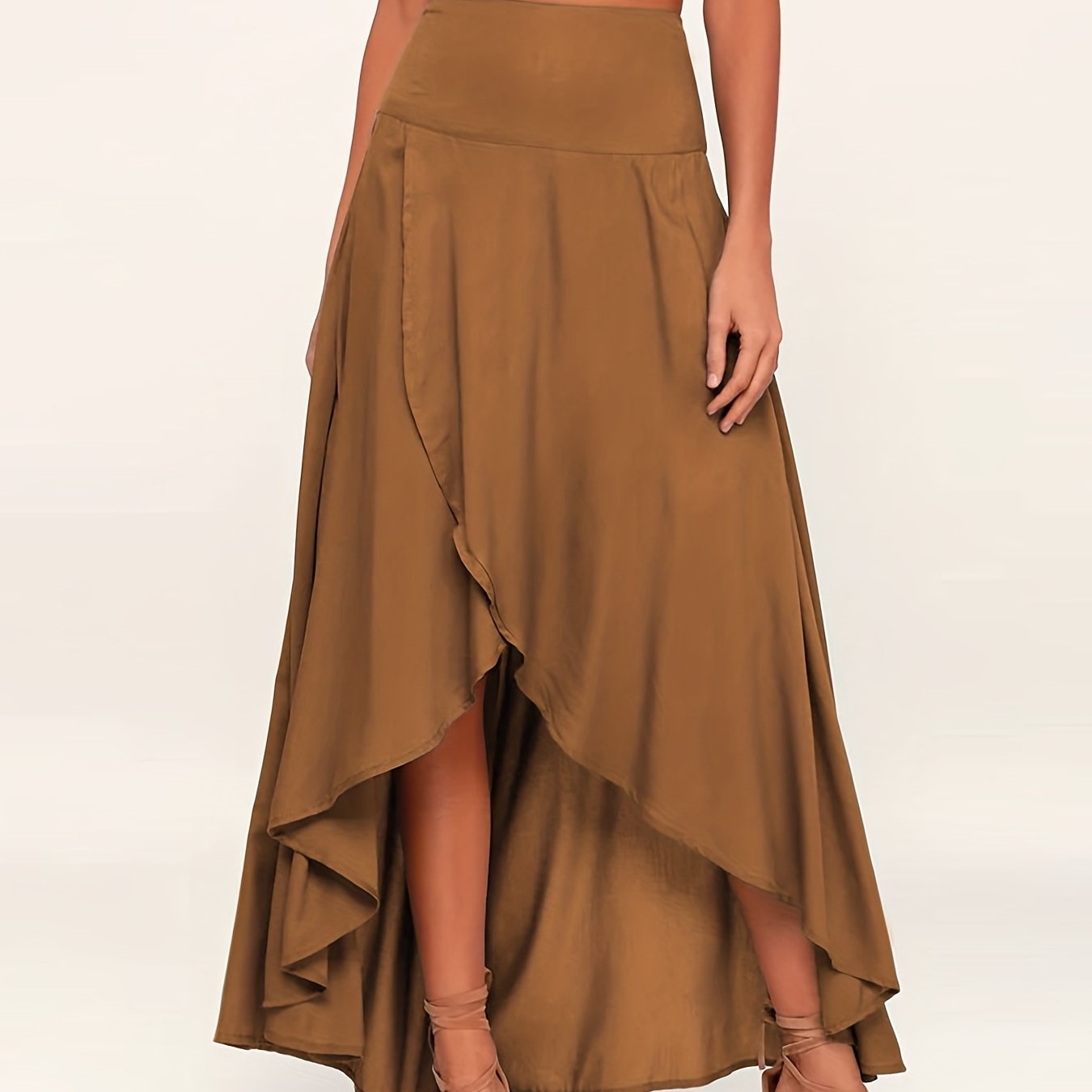Solid Asymmetrical Hem Skirt, Boho Skirt For Spring & Summer, Women's Clothing