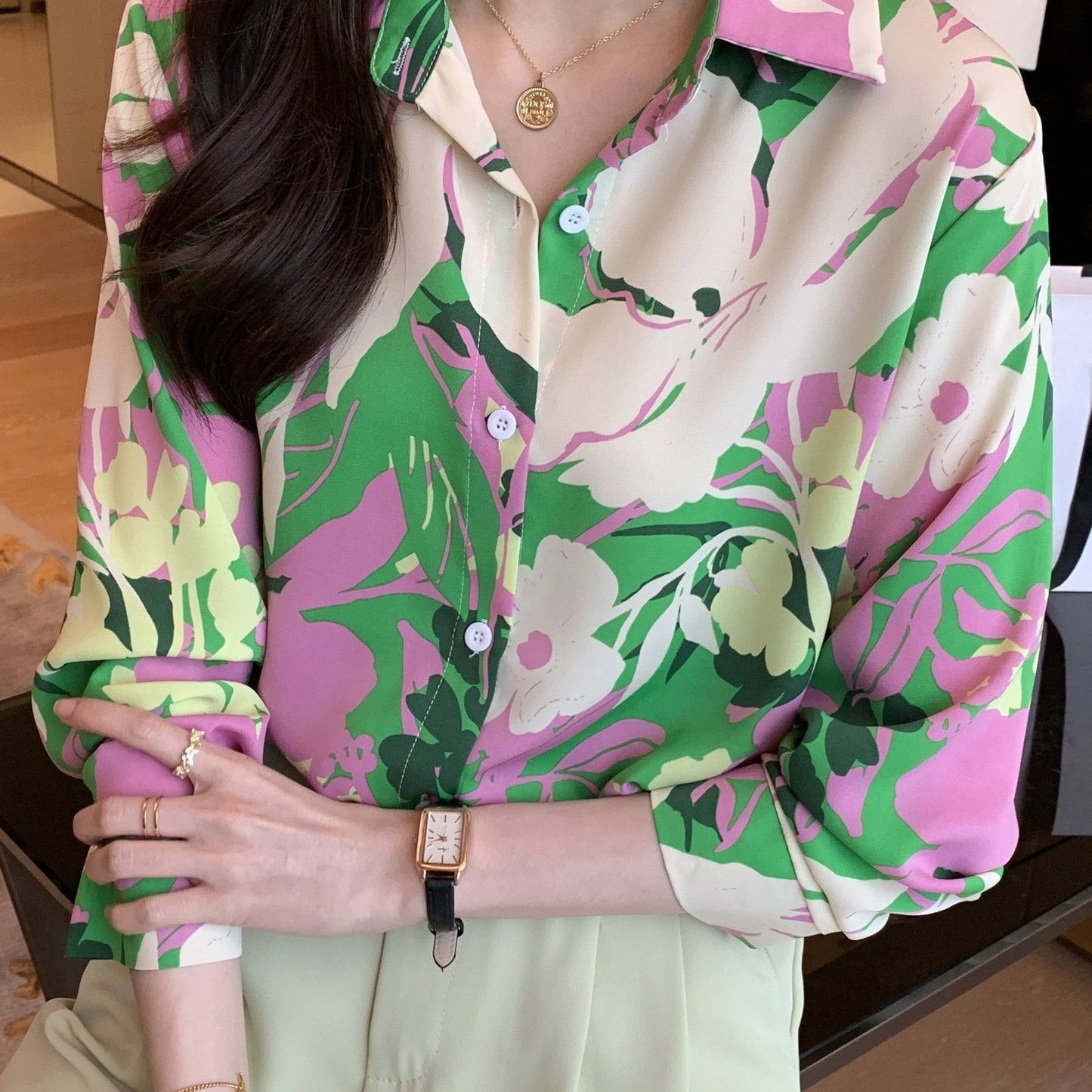 Sixsr Floral Print Button Front Shirt, Casual Long Sleeve Lapel Shirt, Women's Clothing