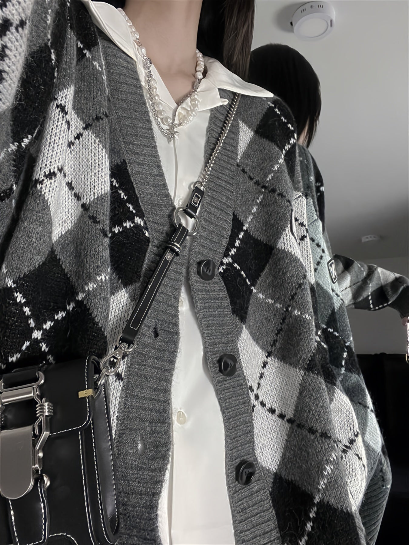 Sixsr Plaid Button Down Knit Cardigan, Preppy Long Sleeve Loose Sweater With Pocket, Women's Clothing