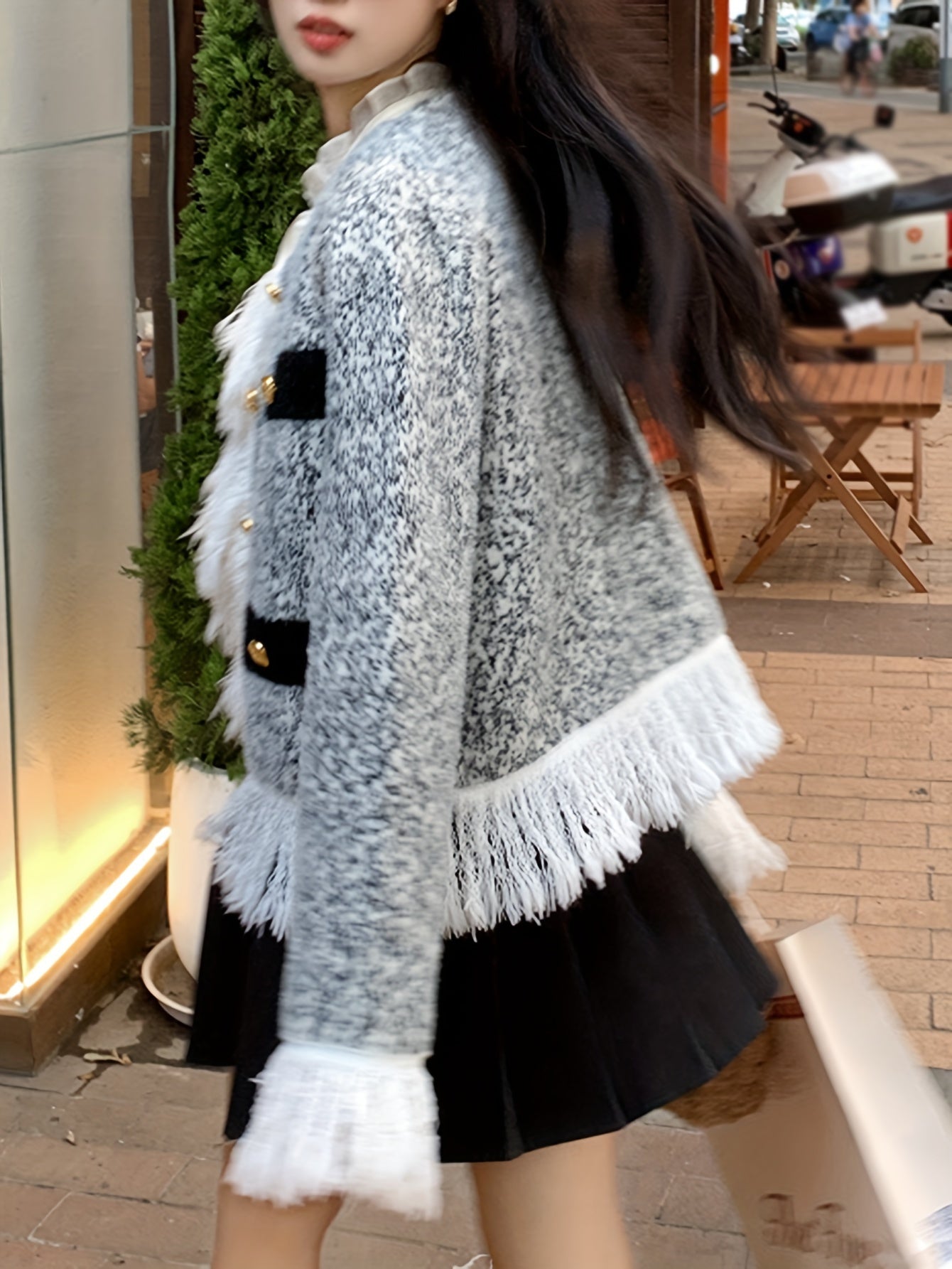 Sixsr Elegant Button Front Fringe Trim Cardigan, Long Sleeve Cardigan For Fall & Winter, Women's Clothing