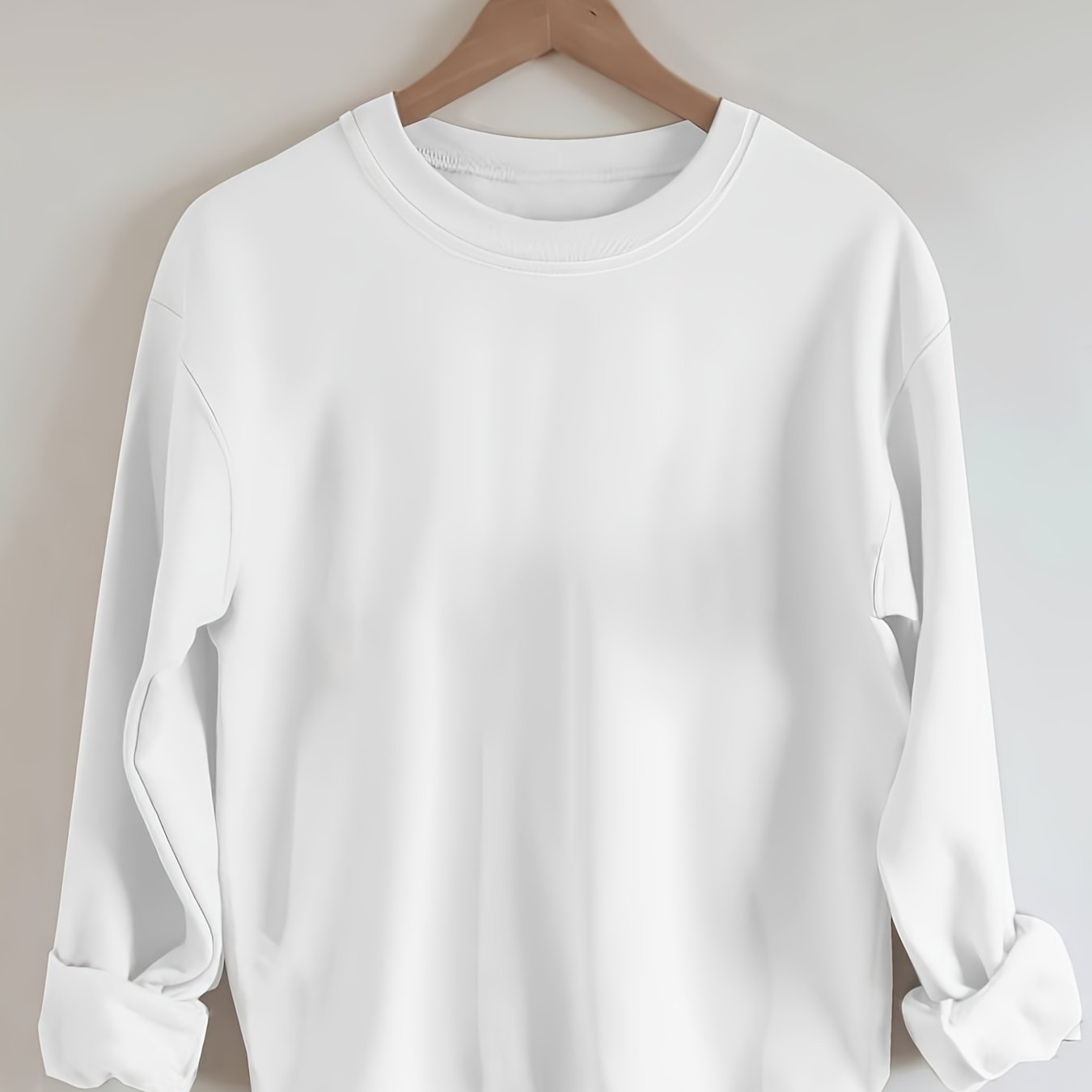 Sixsr Plus Size Casual Sweatshirt, Women's Plus Solid Long Sleeve Drop Shoulder Round Neck Slight Stretch Pullover Sweatshirt