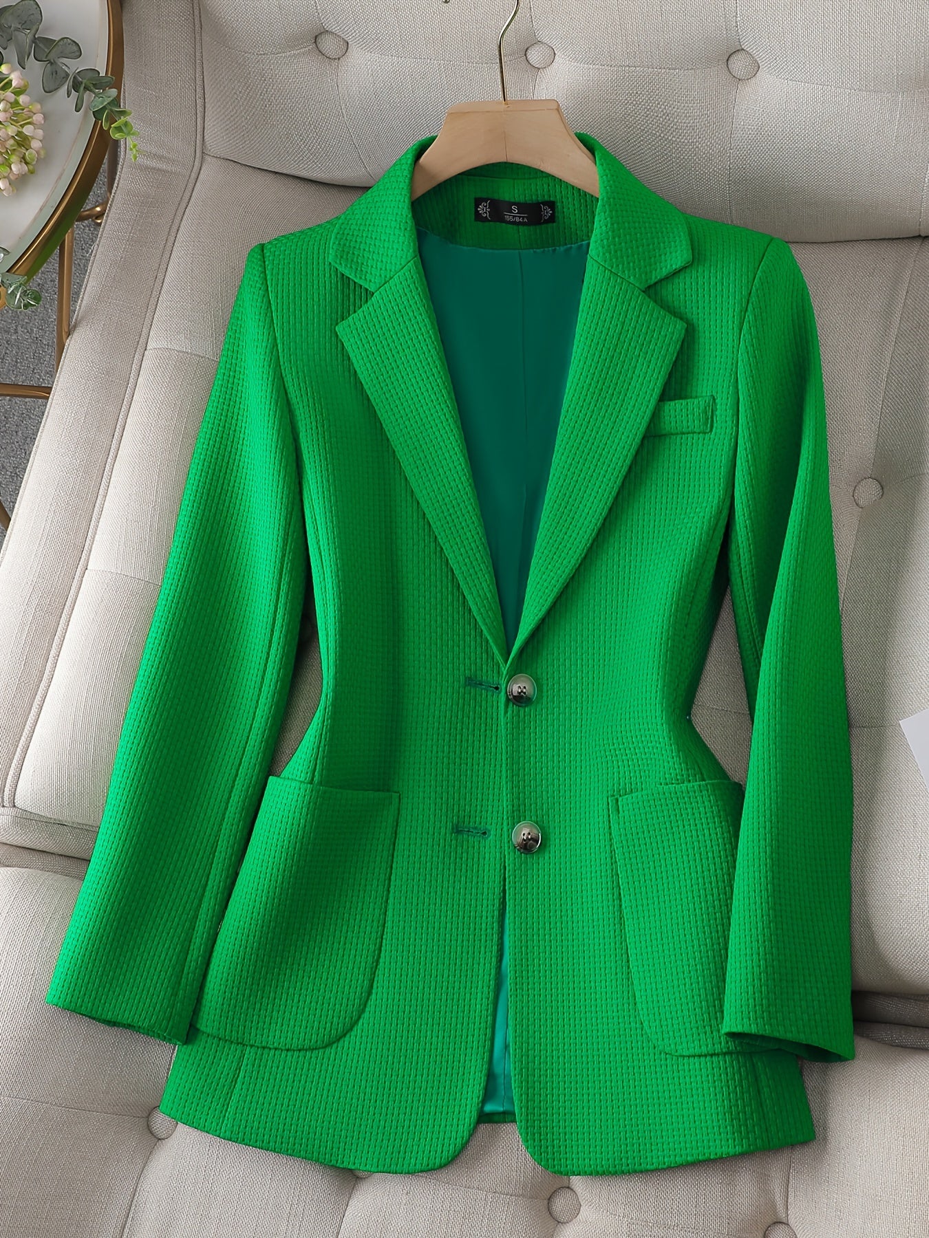 Sixsr Solid Button Front Tunic Blazer, Elegant Lapel Long Notched Neck Sleeve Blazer For Office & Work, Women's Clothing