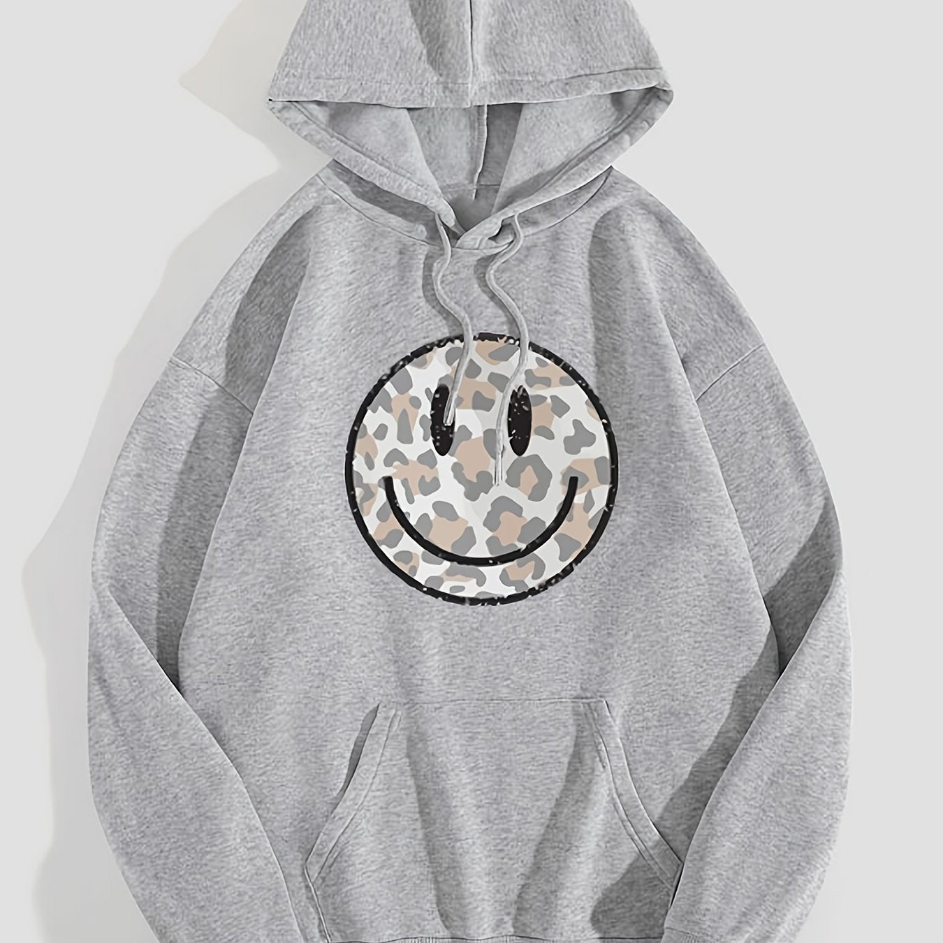 Sixsr Leopard Print Face Graphic Hoodies, Drawstring Kangaroo Pocket Casual Sweatshirt For Spring & Fall, Women's Clothing