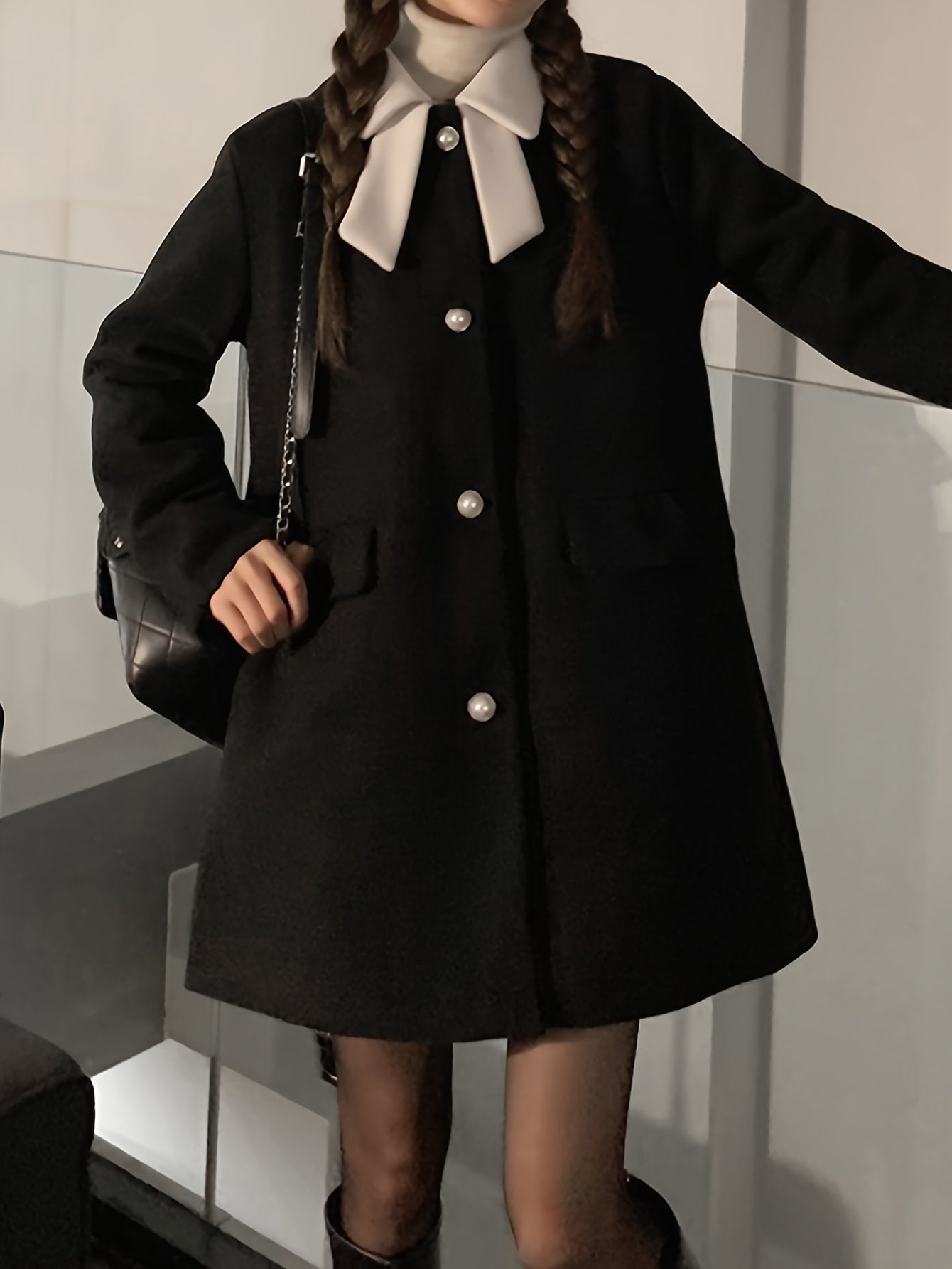 Sixsr Button Front Color Block Coat, Casual Long Sleeve Fall & Winter Outerwear, Women's Clothing