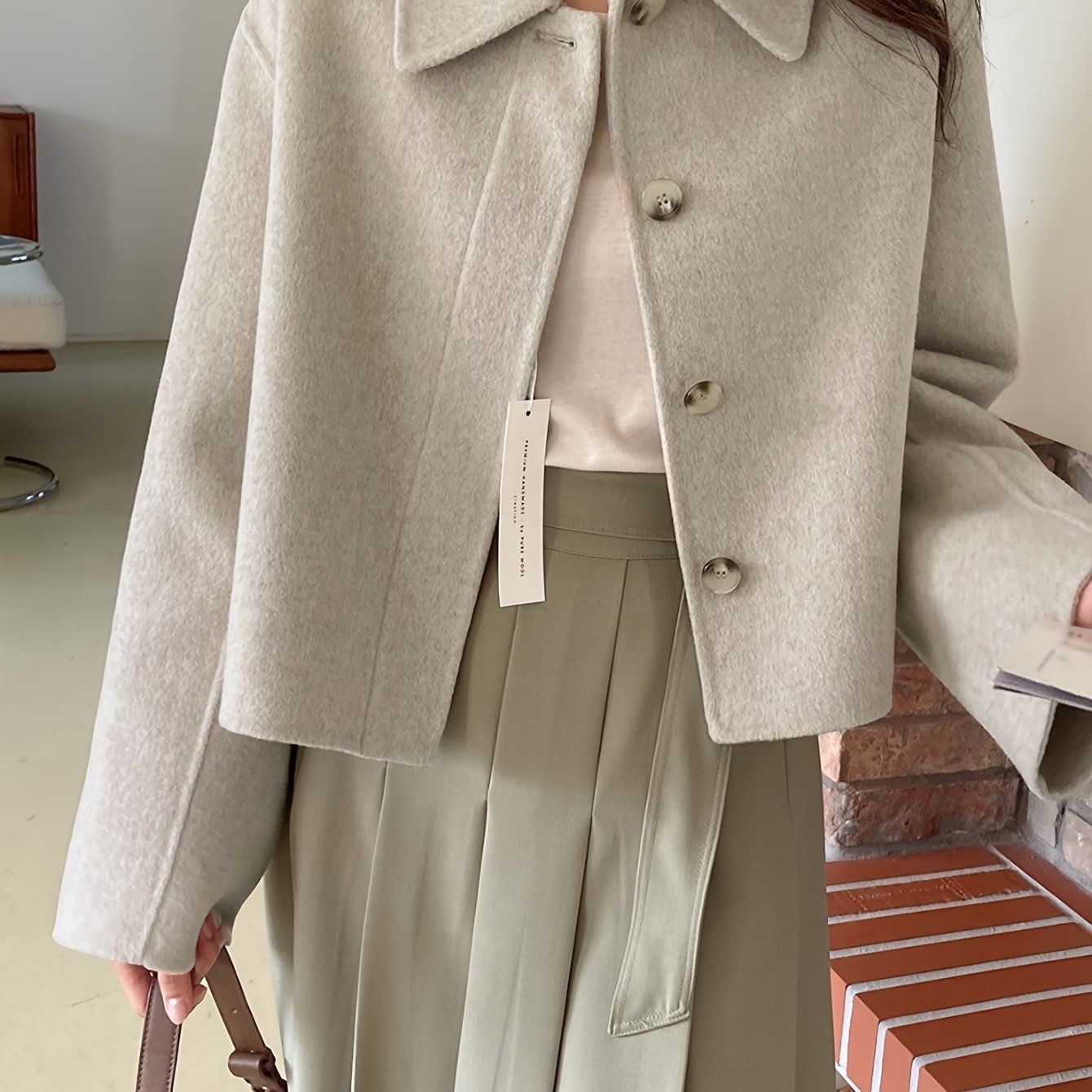 Sixsr Button Front Lapel Neck Jacket, Casual Solid Color Long Sleeve Coat For Fall & Winter, Women's Clothing