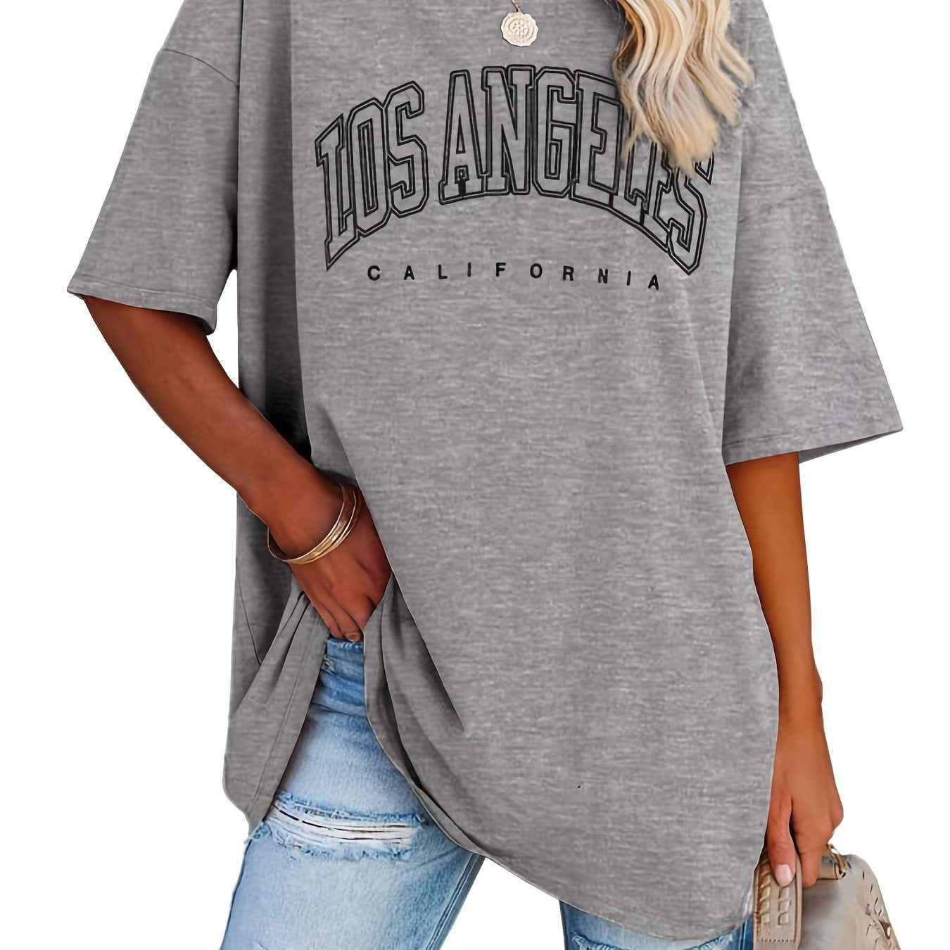 Sixsr Oversized Letter Print T-Shirt, Crew Neck Short Sleeve T-Shirt, Casual Every Day Tops, Women's Clothing