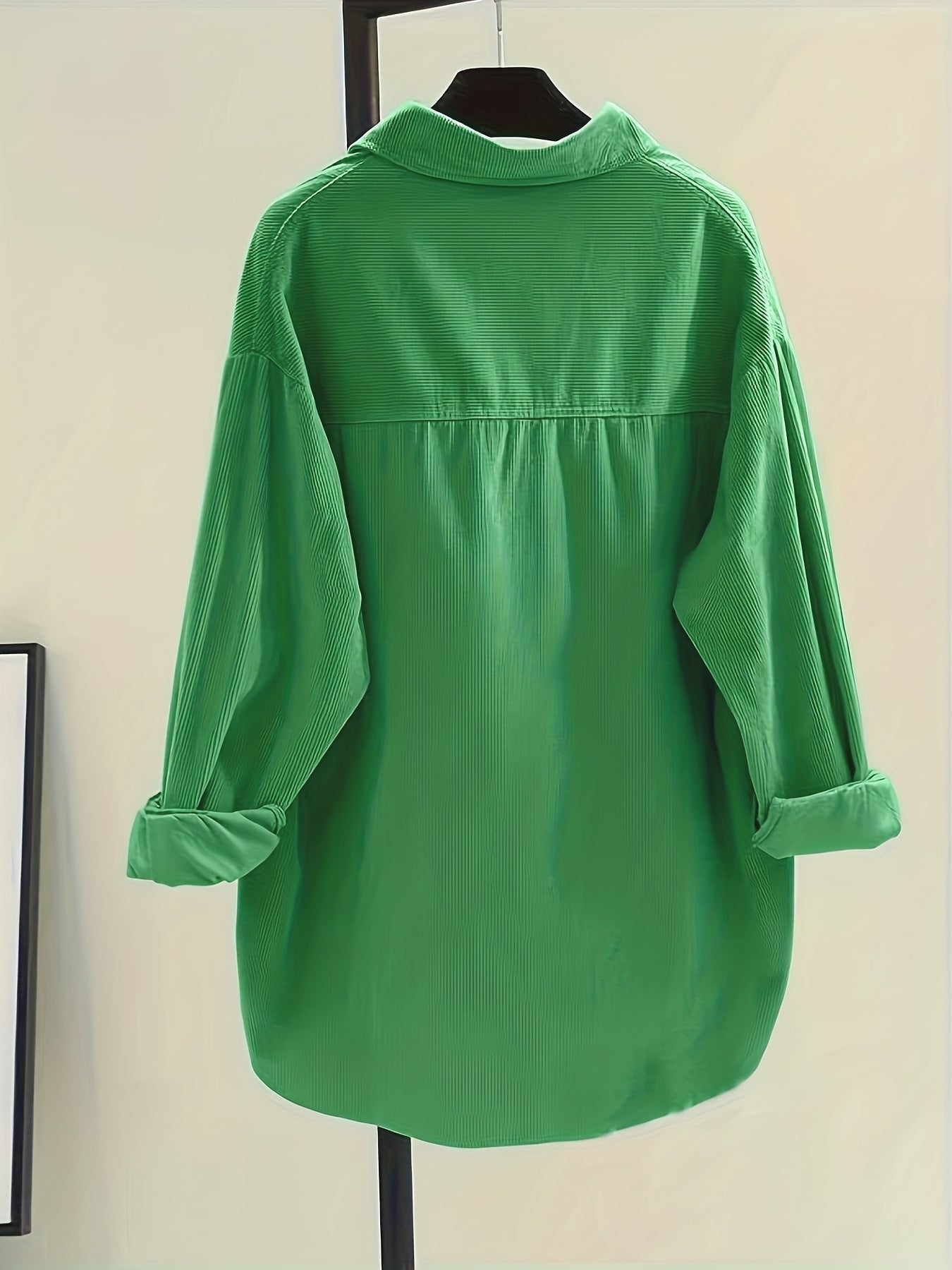 Sixsr Solid Button Front Corduroy Shirt, Versatile Long Sleeve Loose Shirt For Spring & Fall, Women's Clothing