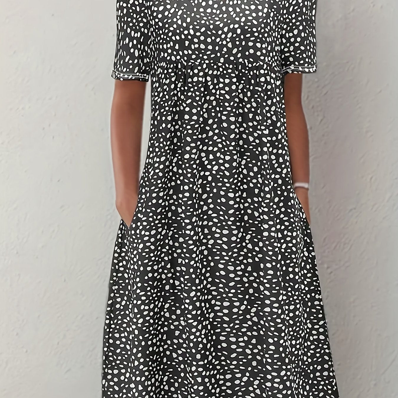 Sixsr Boho Floral Print Dual Pockets Dress, Casual Crew Neck Short Sleeve Dress, Women's Clothing