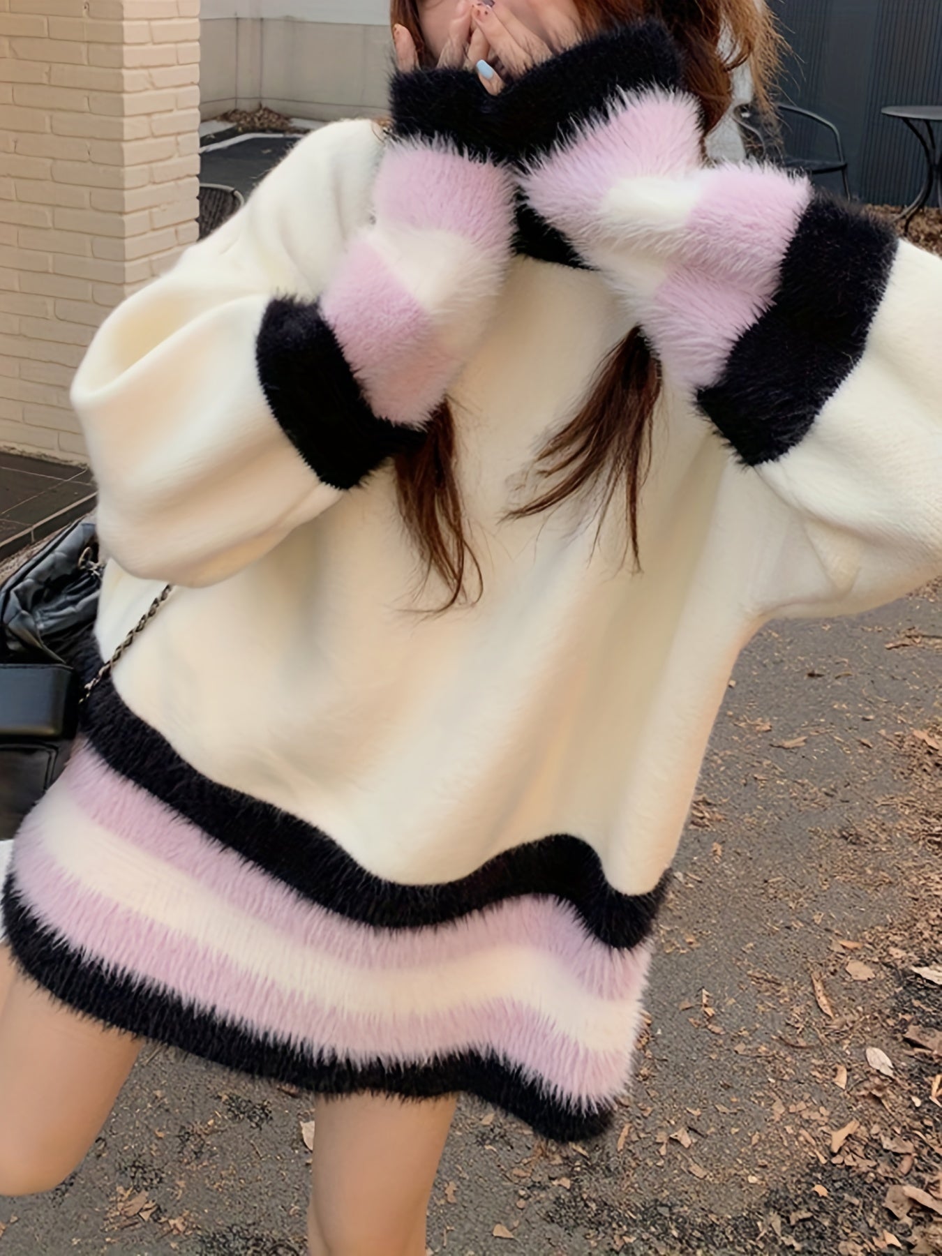 Sixsr Color Block Drop Shoulder Sweater, Casual Long Sleeve Sweater For Fall & Winter, Women's Clothing