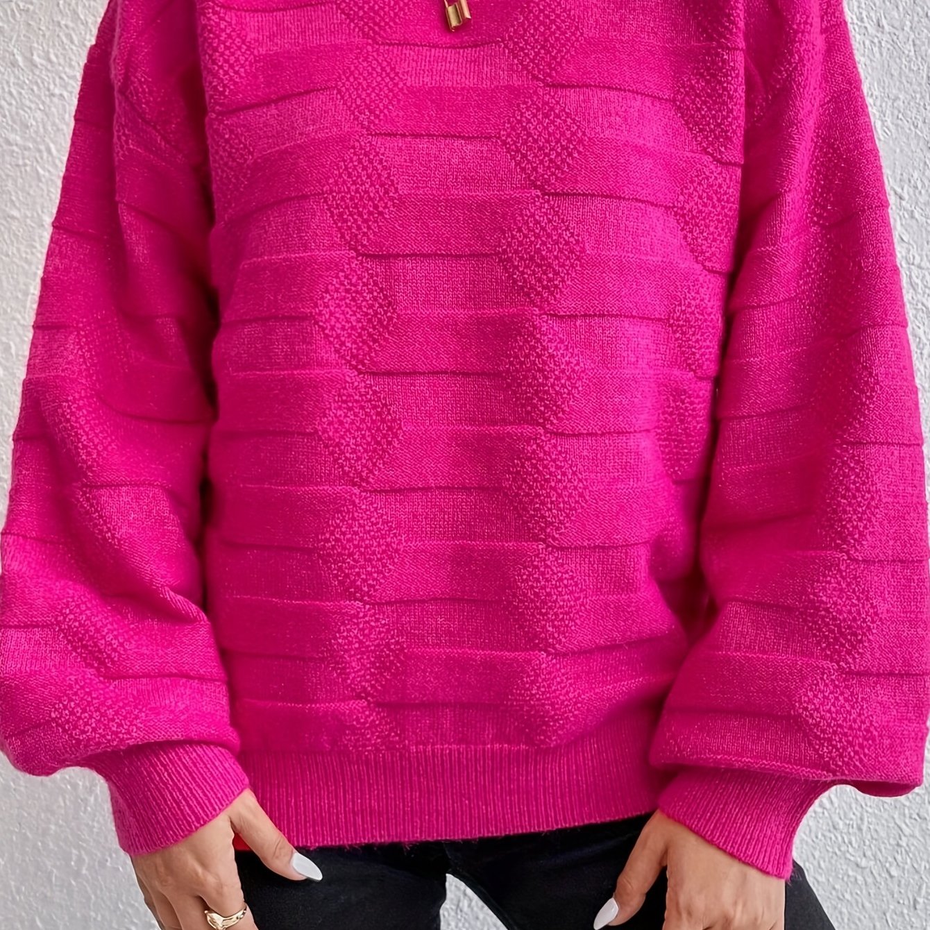 Sixsr Crew Neck Pullover Sweater, Slouchy Sweater Fall Winter Solid Loose Jumper Tops, Women's Clothings