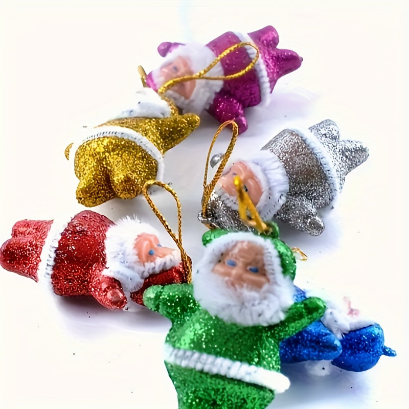 A Set Of 6 Pieces- Red Velvet Little Santa Claus Christmas Tree Decoration, Colorful And Sparkling Vintage Christmas Tree Decoration, Little Vintage Santa Claus