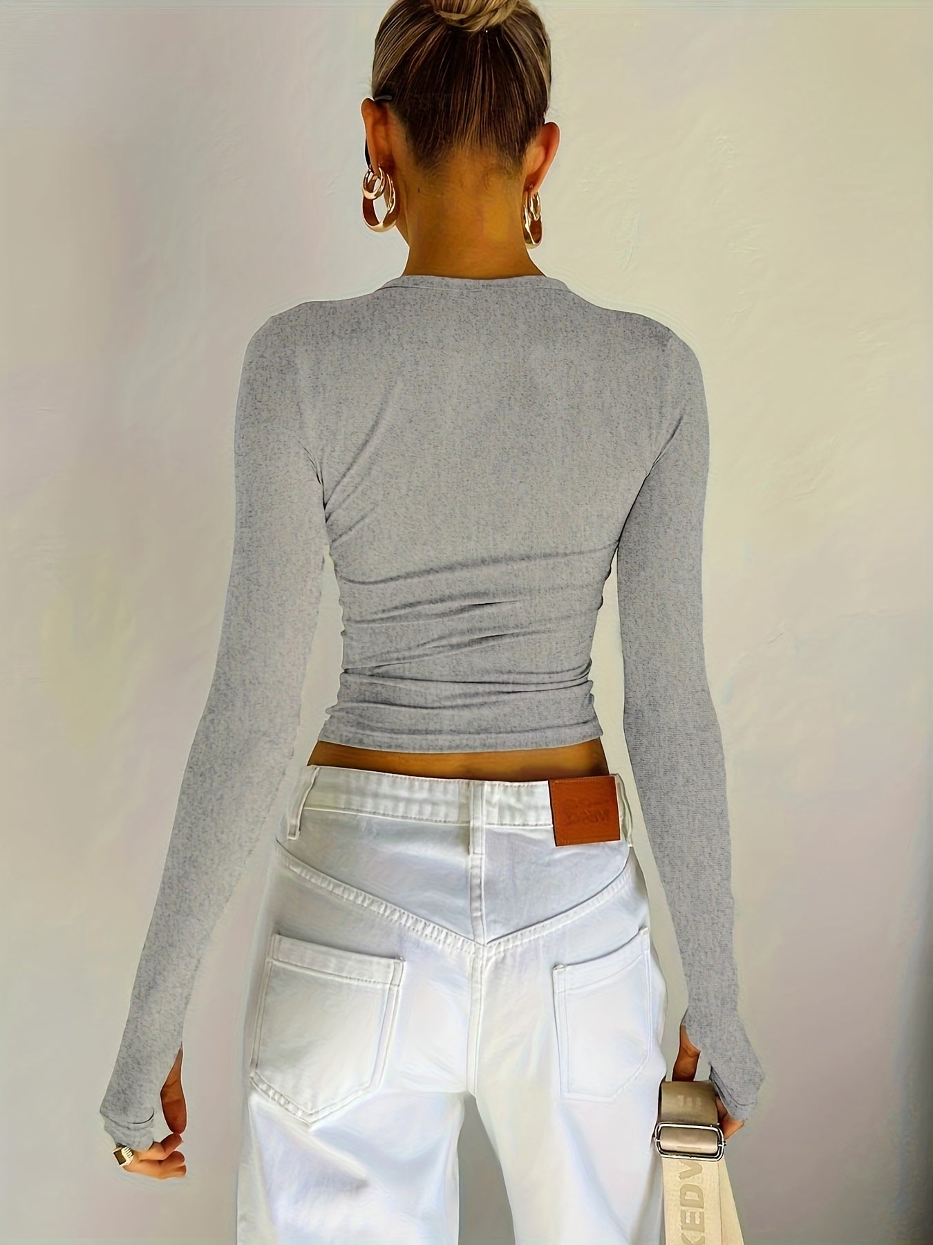 Sixsr Slim Solid Crew Neck T-Shirt, Y2K Long Sleeve T-Shirt For Spring & Fall, Women's Clothing