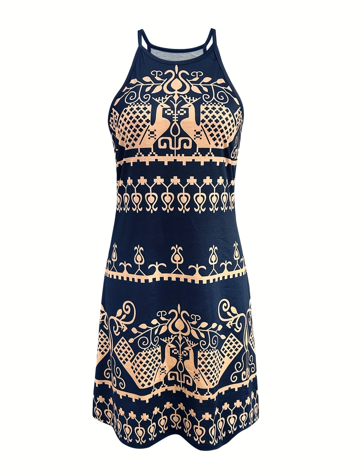 Sixsr Random Print Halter Neck Dress, Summer Casual Every Day Dress, Women's Clothing