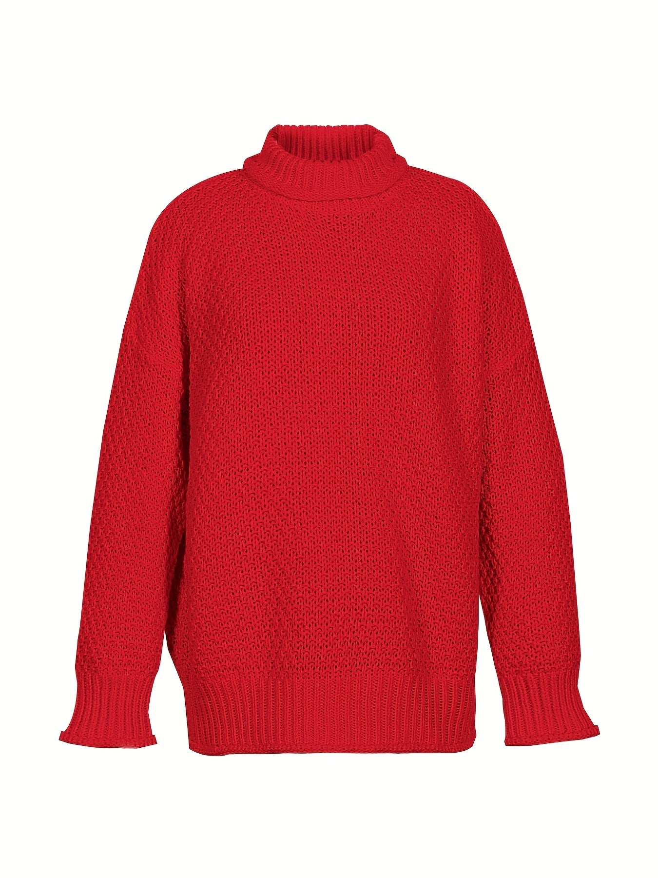 Sixsr Plus Size Casual Sweater, Women's Plus Solid Long Sleeve Turtle Neck Medium Stretch Sweater