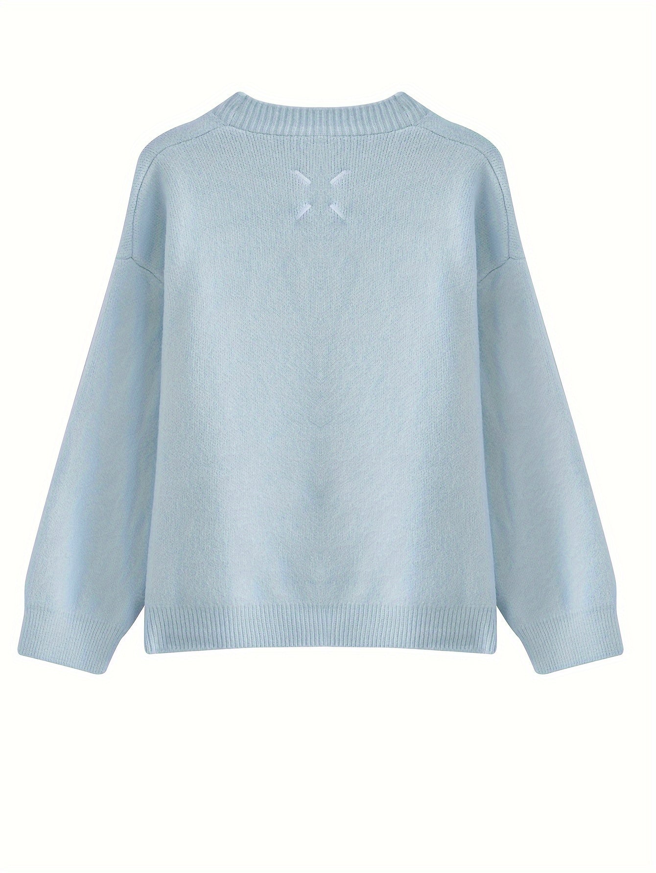 Sixsr Solid Button Front Cardigan, Casual Long Sleeve Drop Shoulder Outwear, Women's Clothing