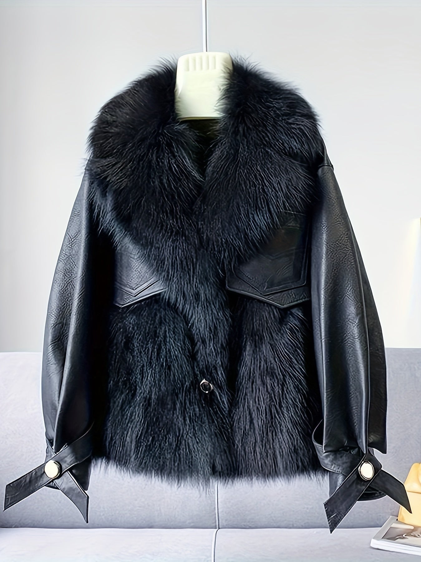 Sixsr Fluffy Trim Solid Warm Coat, Casual Open Front Long Sleeve Winter Outerwear, Women's Clothing