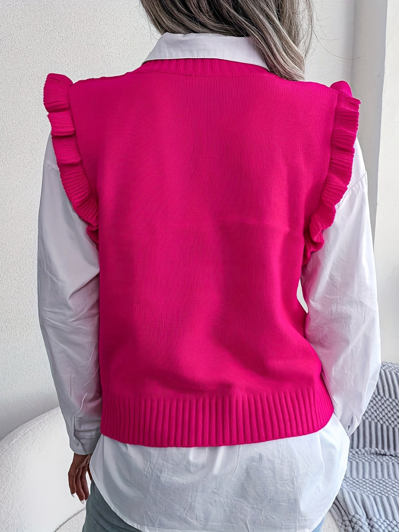 Sixsr Women's Ruffle Trim Sleeve Polo Neck Knit Tops, Elegant Fall Winter Sweatshirts, Women's Clothing