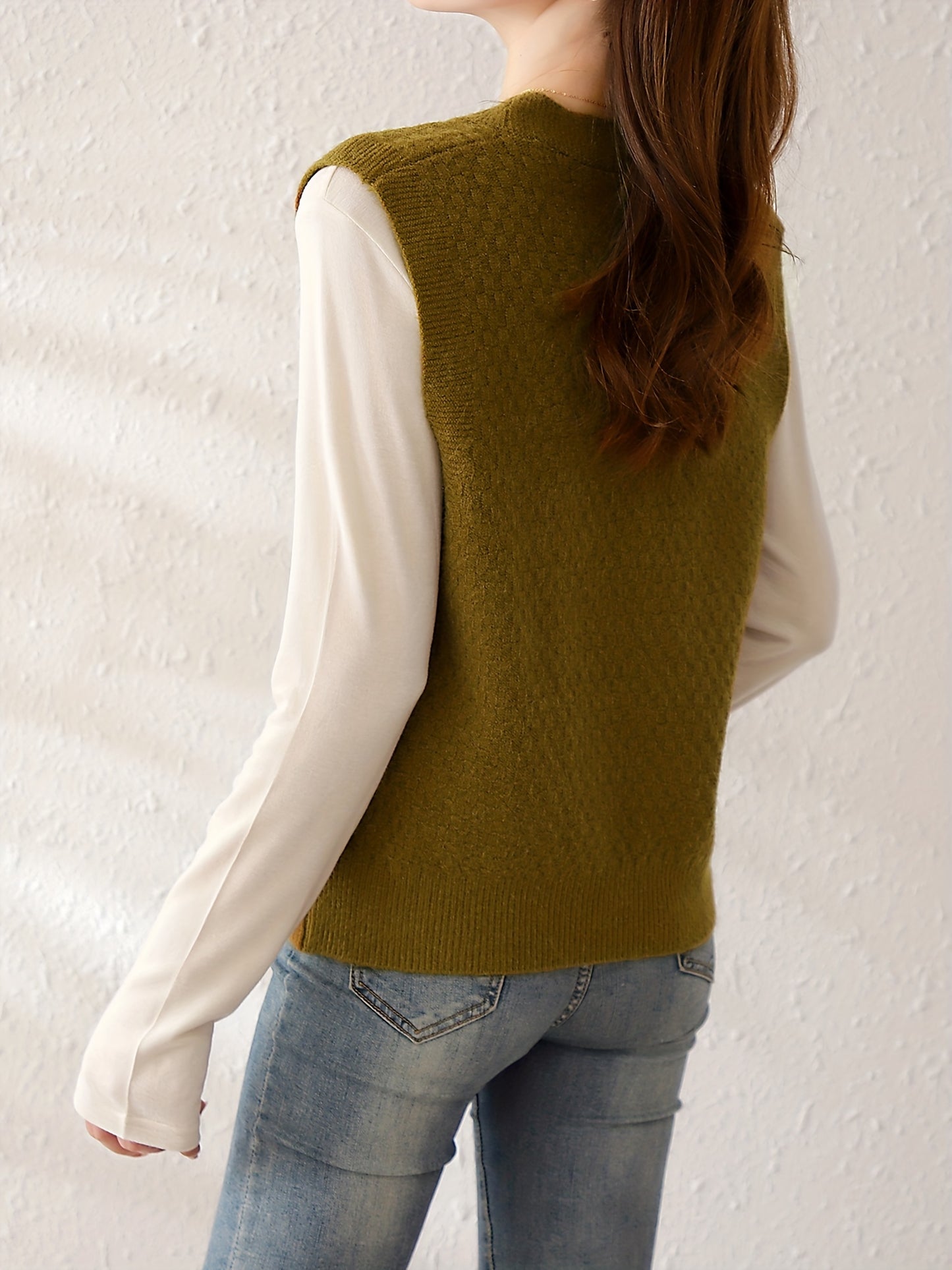 Sixsr Solid Button Front Vest, Vintage V Neck Sleeveless Vest, Women's Clothing