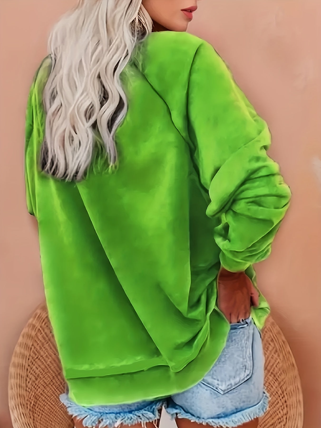 Sixsr Plus Size Casual Sweatshirt, Women's Plus Funny Cartoon Print Long Sleeve Round Neck Medium Stretch Sweatshirt